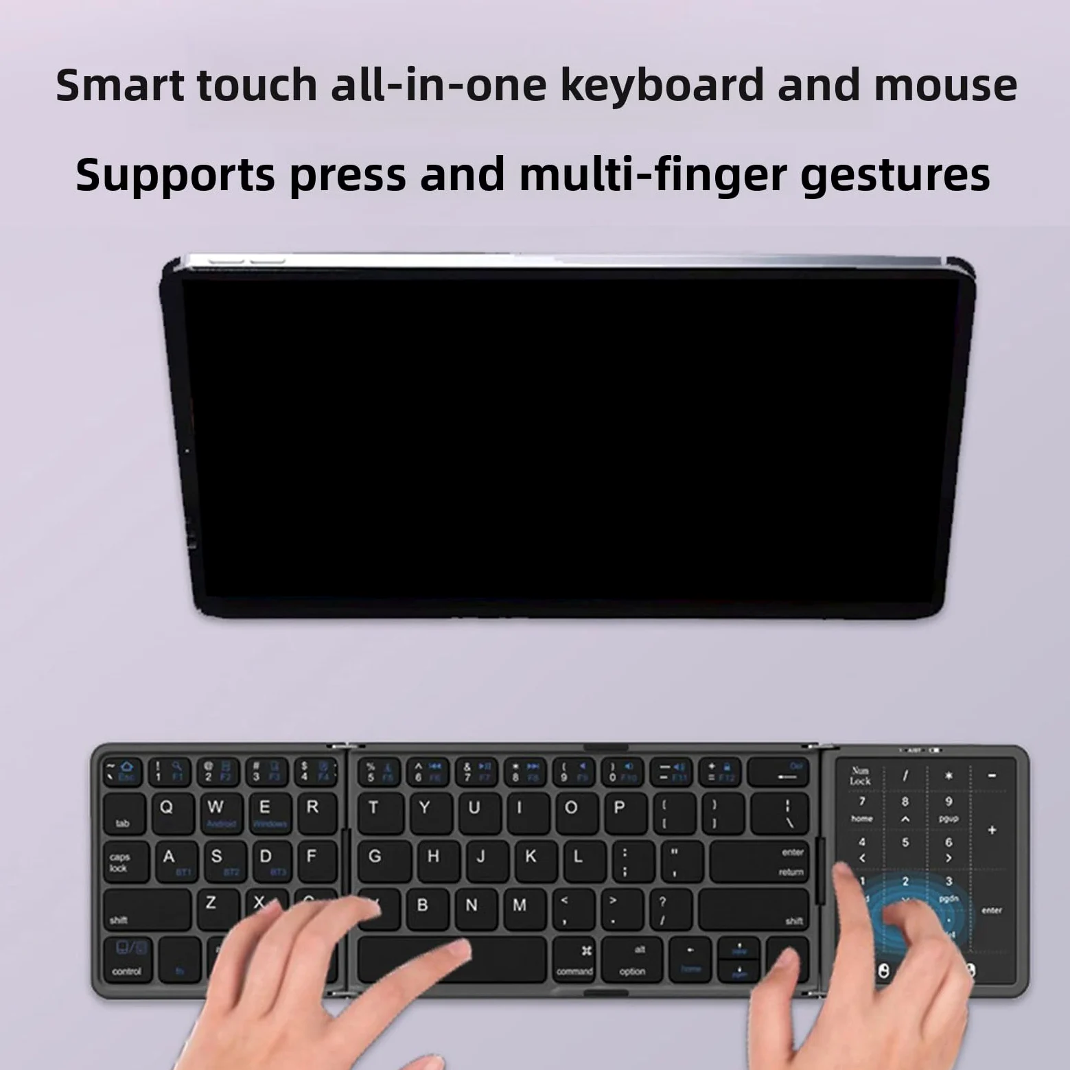Tastiera Bluetooth Pieghevole con Touchpad, Tastiera Wireless Portatile Ripiegabile con Sincronizzazione Multidispositivo per Telefono, Tablet, Laptop (BLACK)