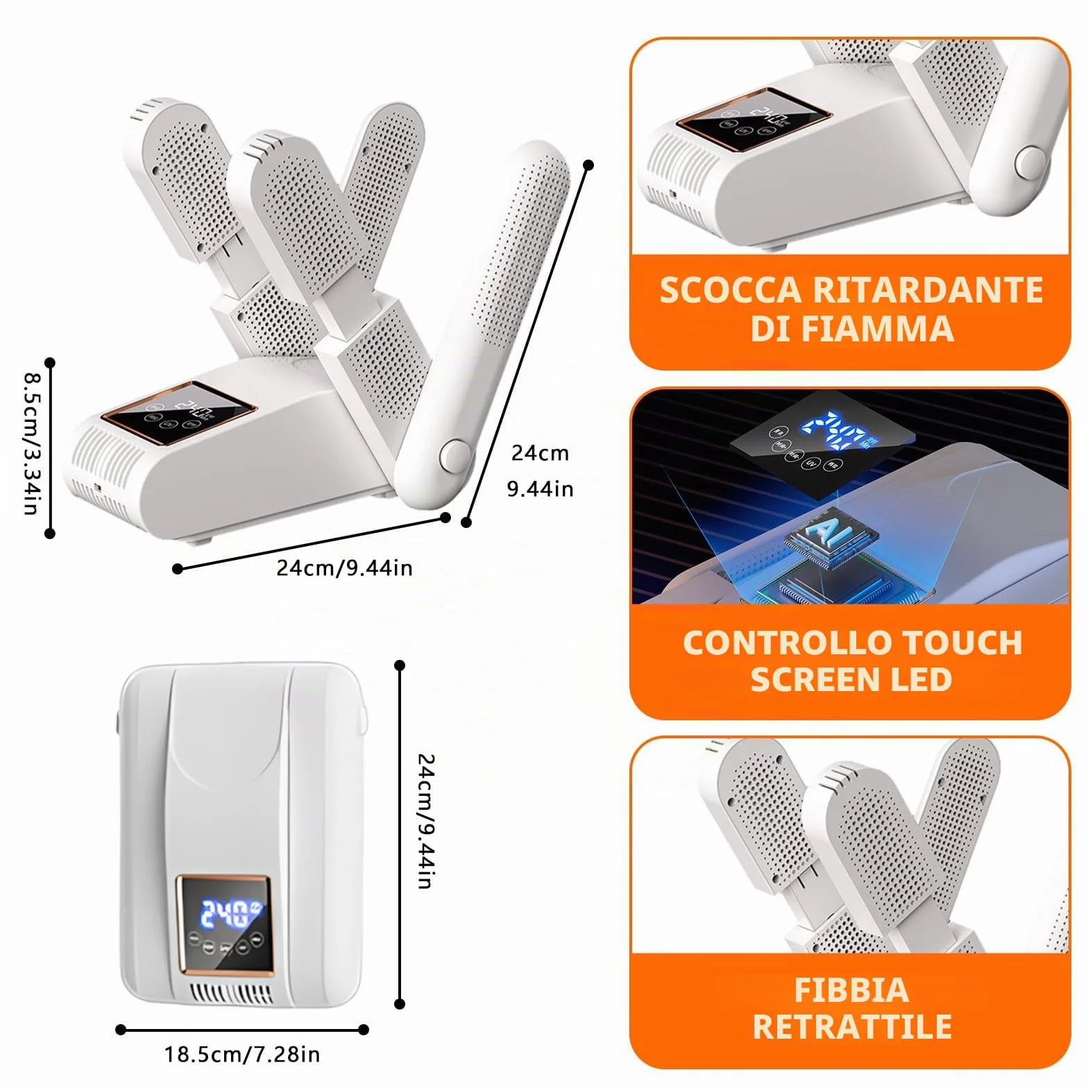 Asciuga Scarpe Elettrico per 2 Paia Portatile con Sterilizzazione UV e Schermo Touch LED