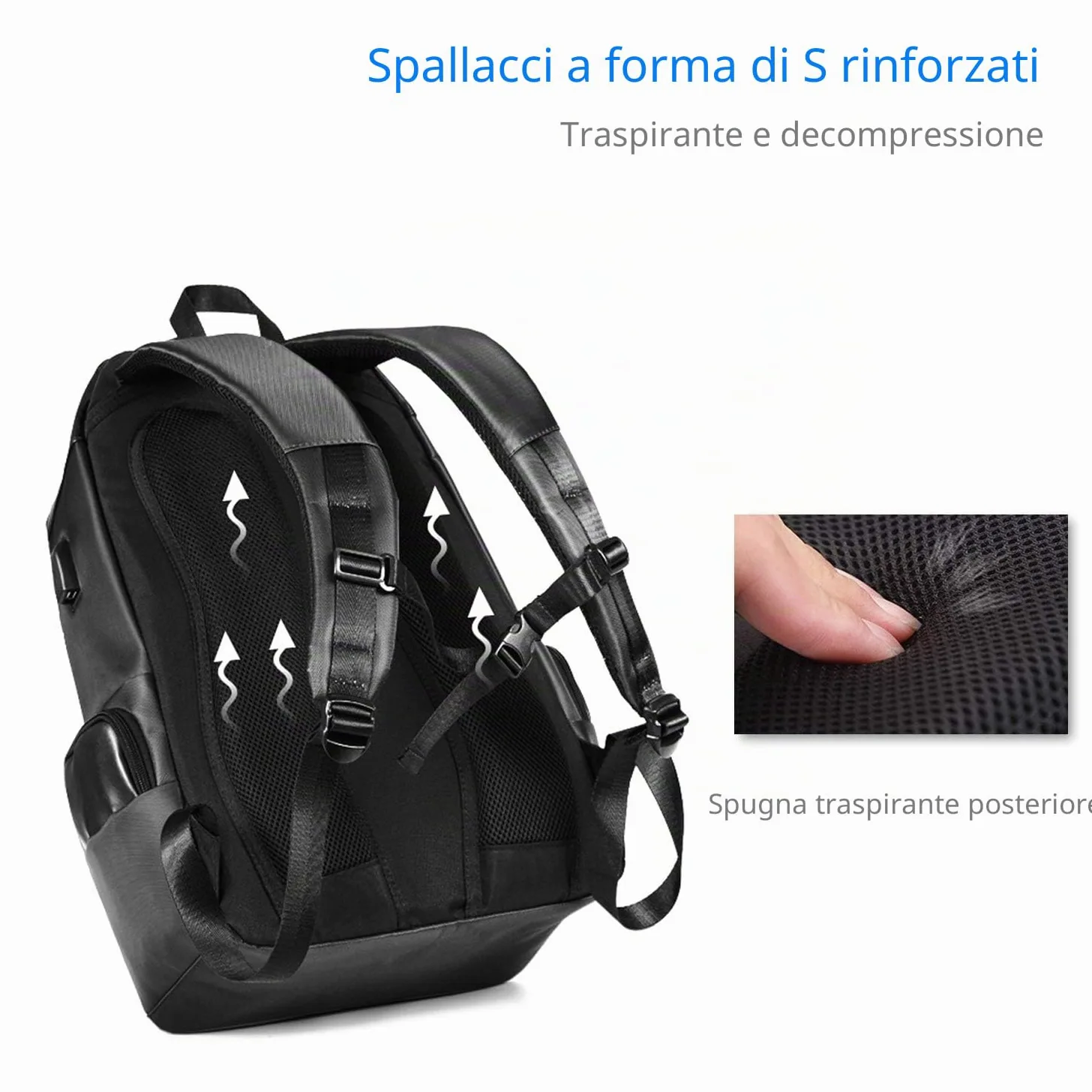 FANDARE Zaino Unisex con Porta USB - Borsa per Computer 15.6 Pollici, Universitaria da Scuola e Lavoro, Impermeabile Poliestere Nero