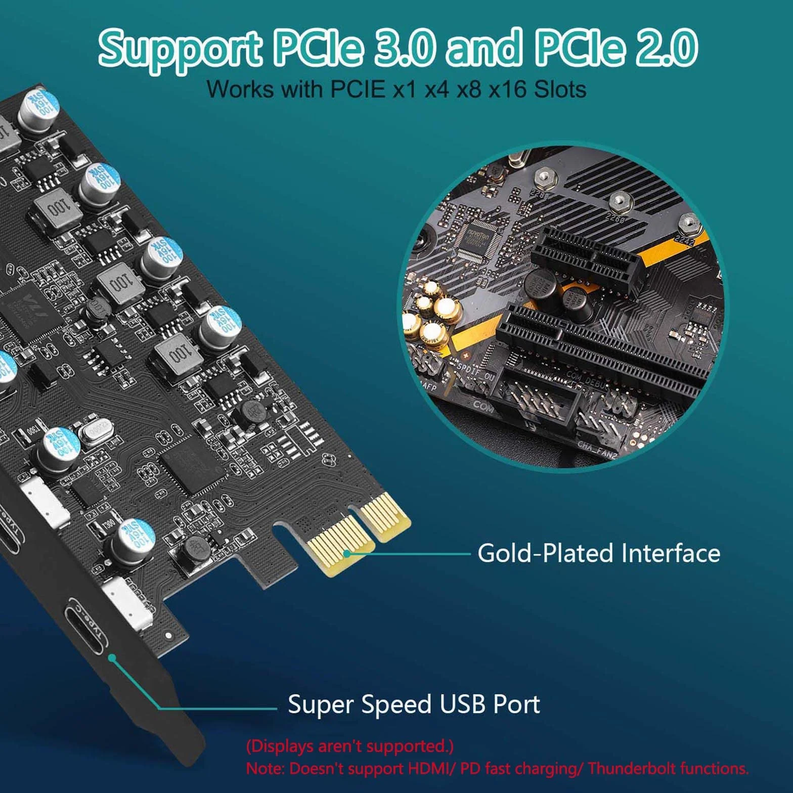 Scheda PCI Express USB 3.0, 5 Porte (3x Type-C, 2x Type-A) 5 Gbps Scheda di Espansione per Windows e Mac