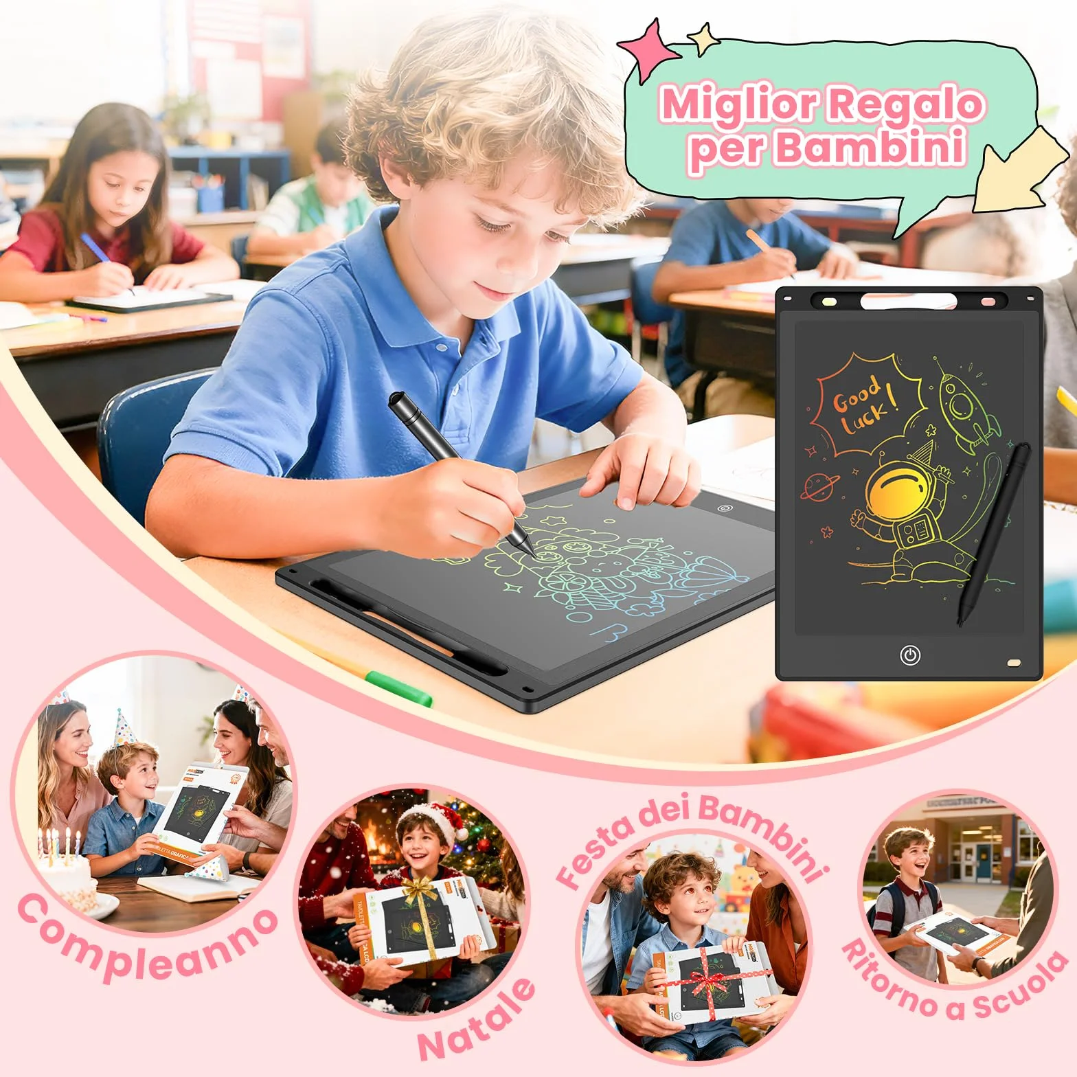 Tavoletta Grafica LCD Scrittura Colorata 10 inch Lavagna Digitale Cancellabile con Blocco Schermo