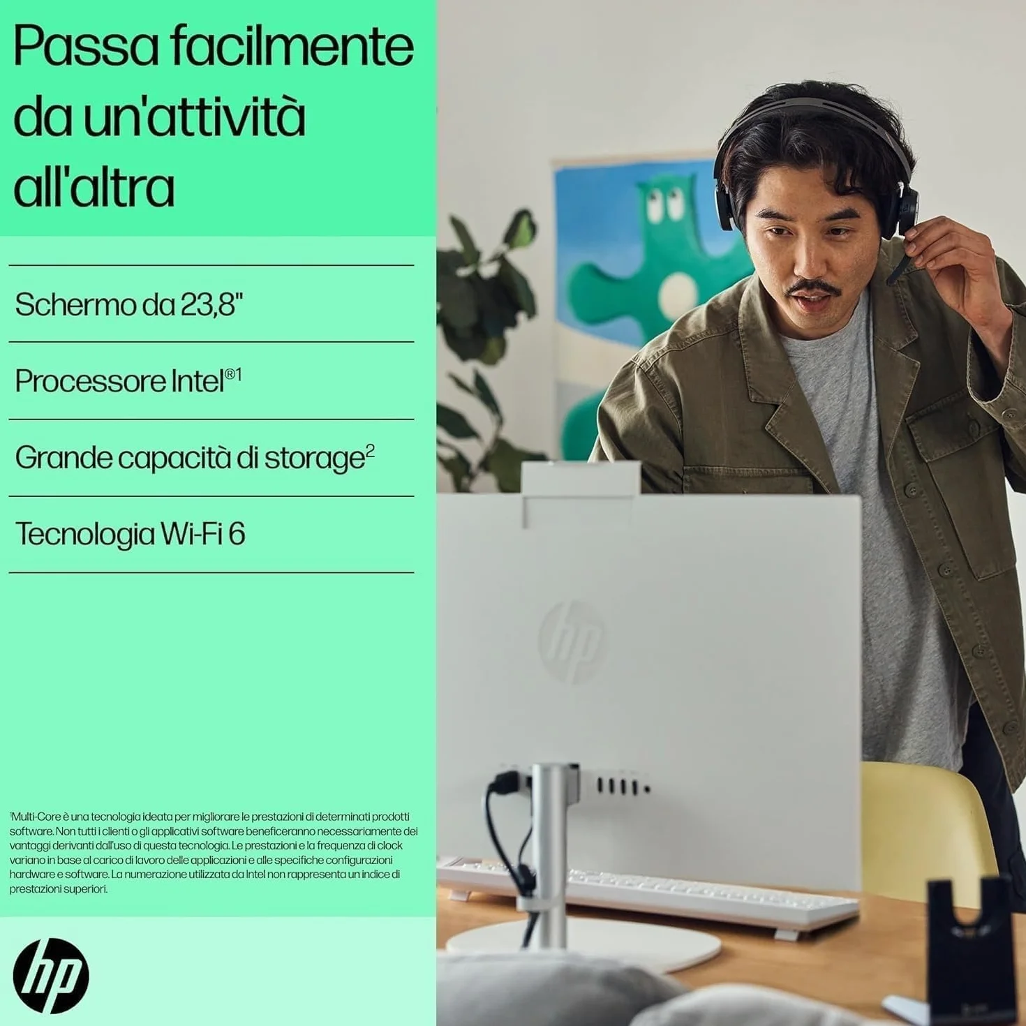 HP 24-cr1000sl All-in-One Intel Core Ultra 5-125U Intel Evo Edition 16GB RAM DDR5 512GB SSD 23,8" FHD IPS Antiriflesso Wi-Fi 6 Windows 11 Bianco