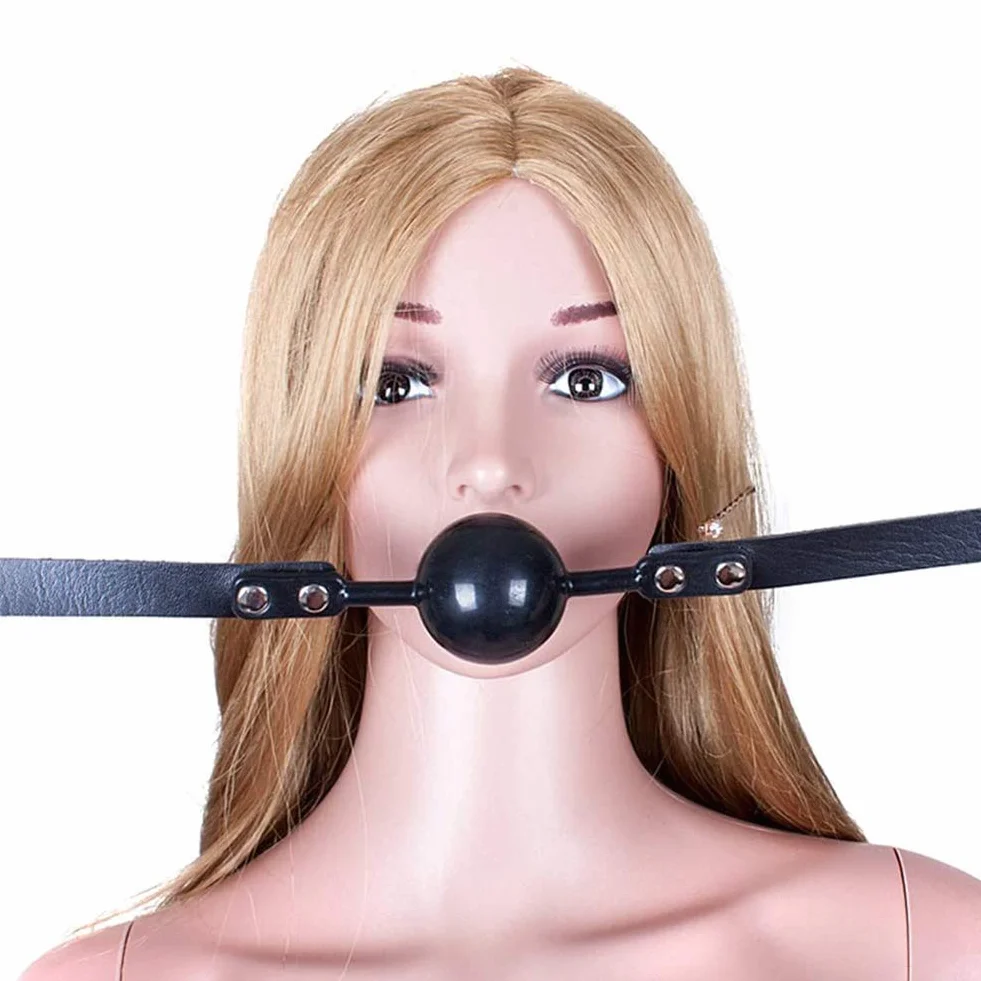 BDSM Knebel con lucchetto in ottone in pelle Band Mouth Gag Ball Bondage Fetish Sex Toy (Nero)
