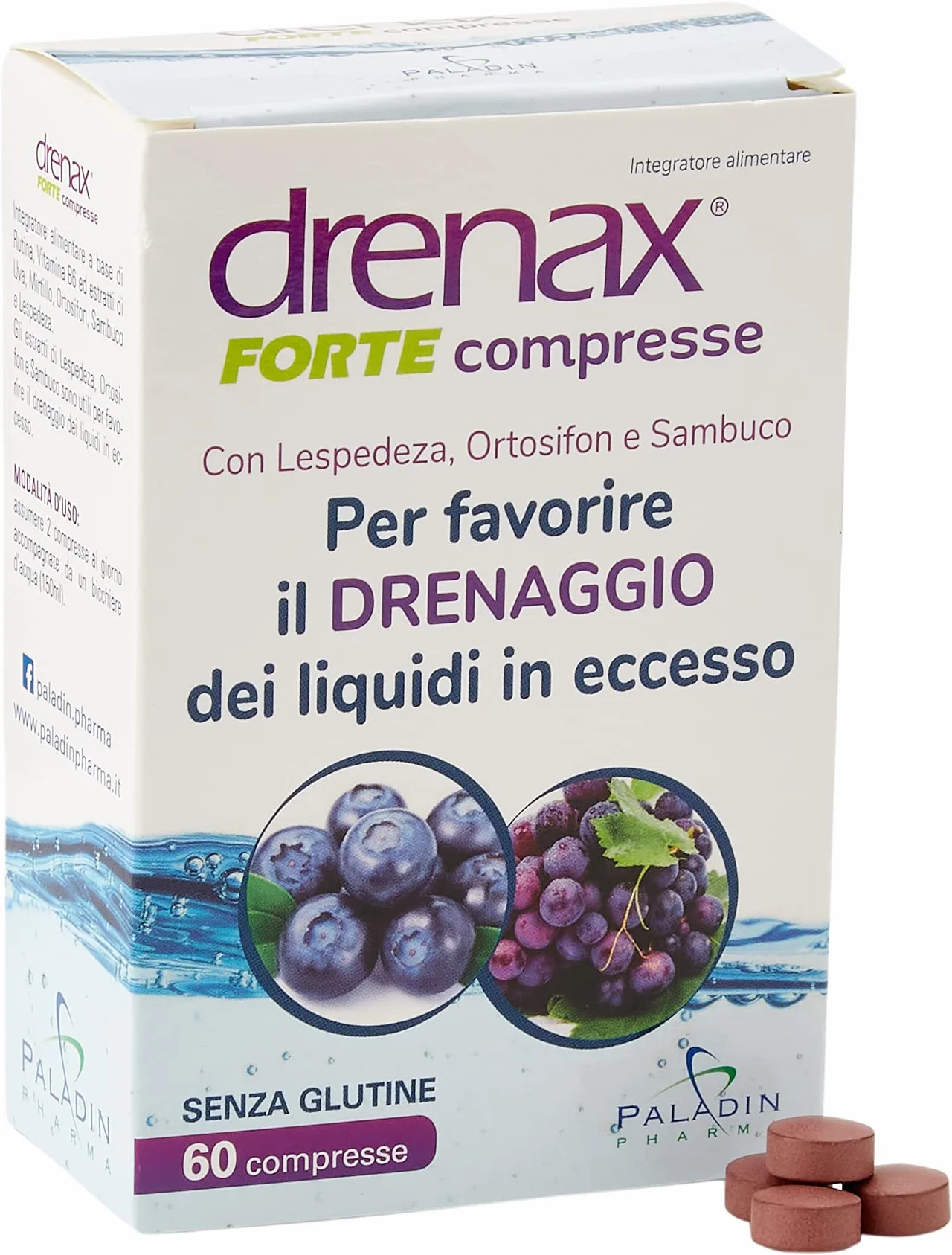 Drenax Forte Compresse 60 Integratore Drenante per Liquidi in Eccesso con Lespedeza, Ortosifon, Sambuco, Rutina, Uva, Mirtillo, Vitamina B6