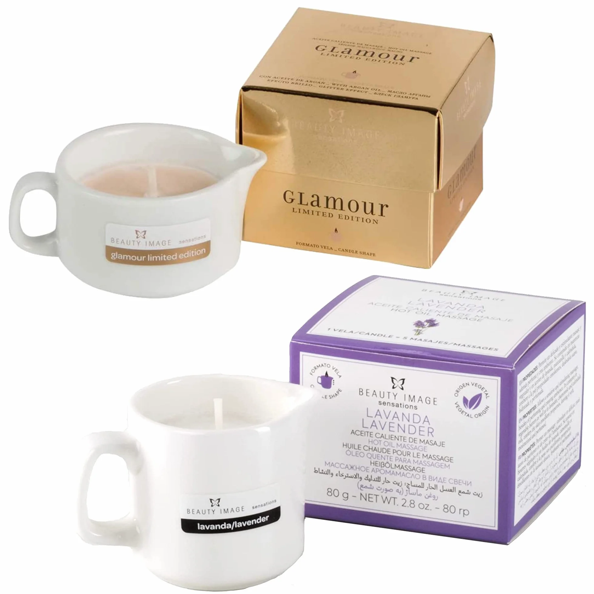 BEAUTY IMAGE 2 Candele da Massaggio Oro Lucido Lavanda Olio Caldo Massaggi Professionali