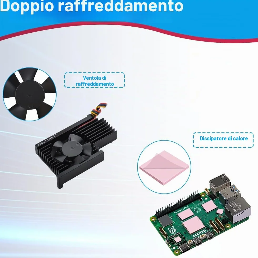 GeeekPi Raffreddatore Attivo per Raspberry Pi 5, Armor Lite V5 con Ventola PWM, Dissipatore di Calore in Alluminio per 4 GB/8 GB