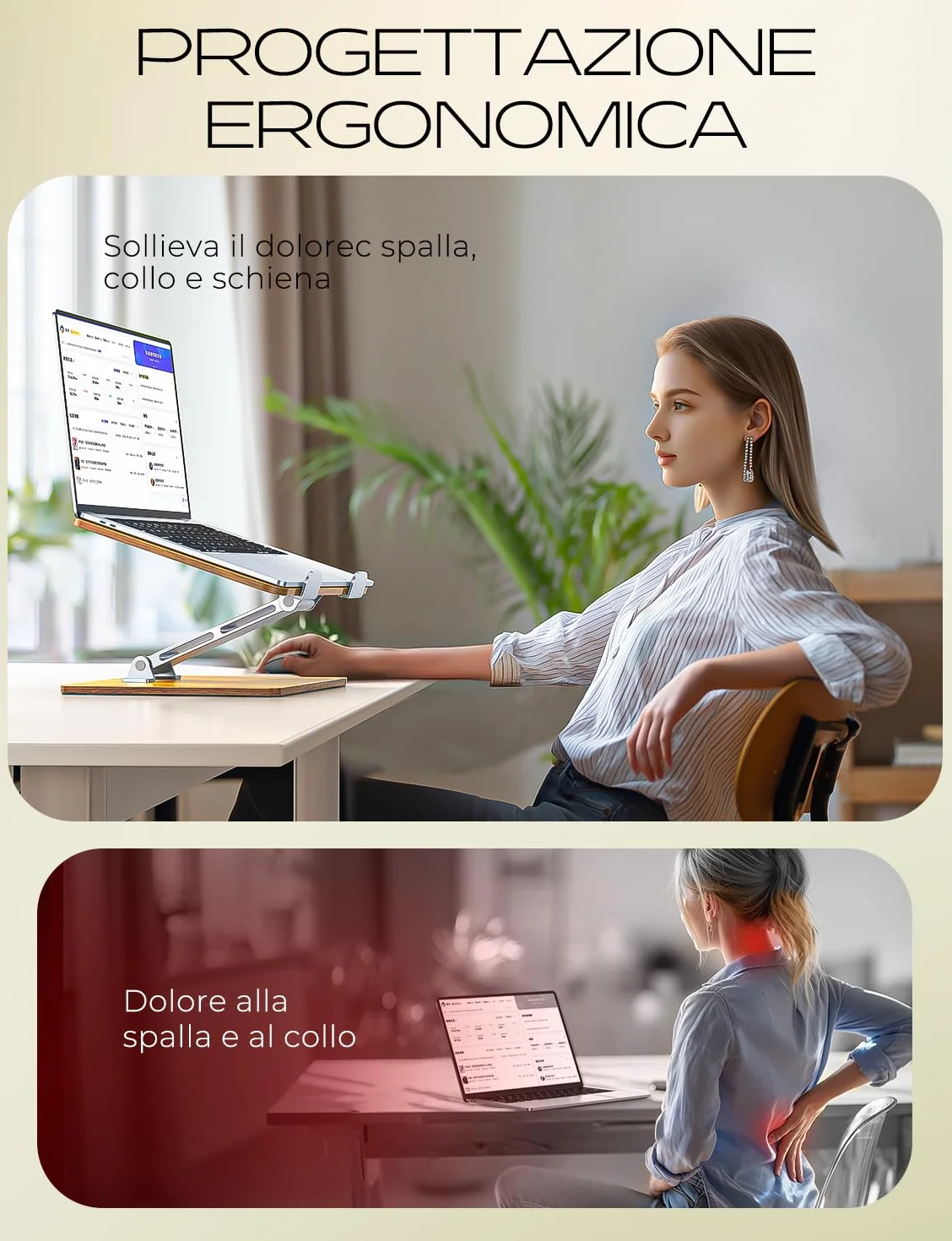 CIRYCASE Supporto PC Portatile Legno/Alluminio, Ergonomico Scrivania Supporto Laptop Stand Regolabile in Altezza, Rialzo PC Portatile Pieghevole, Laptop Stand B27 dvd per MacBook/HP 10-16" Notebook