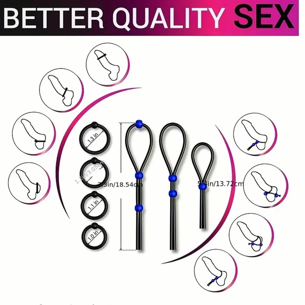 Set da 7 pezzi di corda in silicone nero ritardato