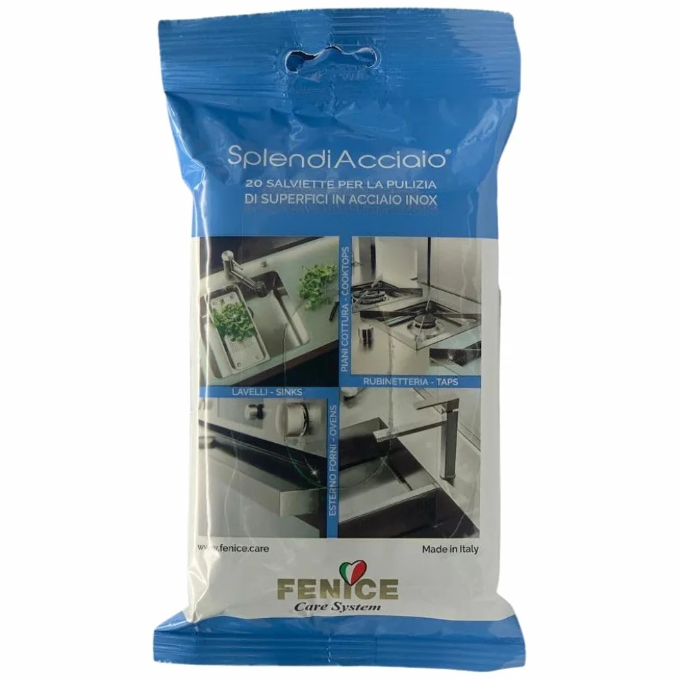 Salviette per la Pulizia di Superfici in Acciaio Inox, Confezione Richiudibile da 20 Salviette Monouso