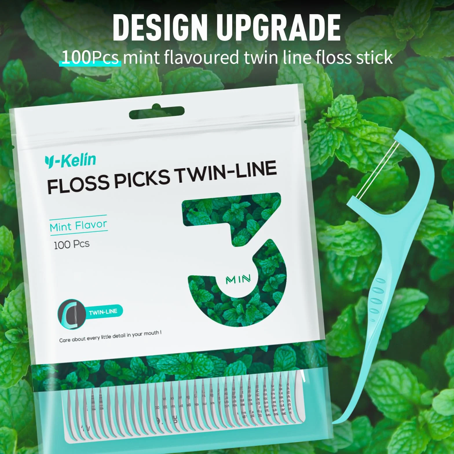 Y-Kelin 200 filo interdentale con doppio filo bastoncini pulizia dentale menta