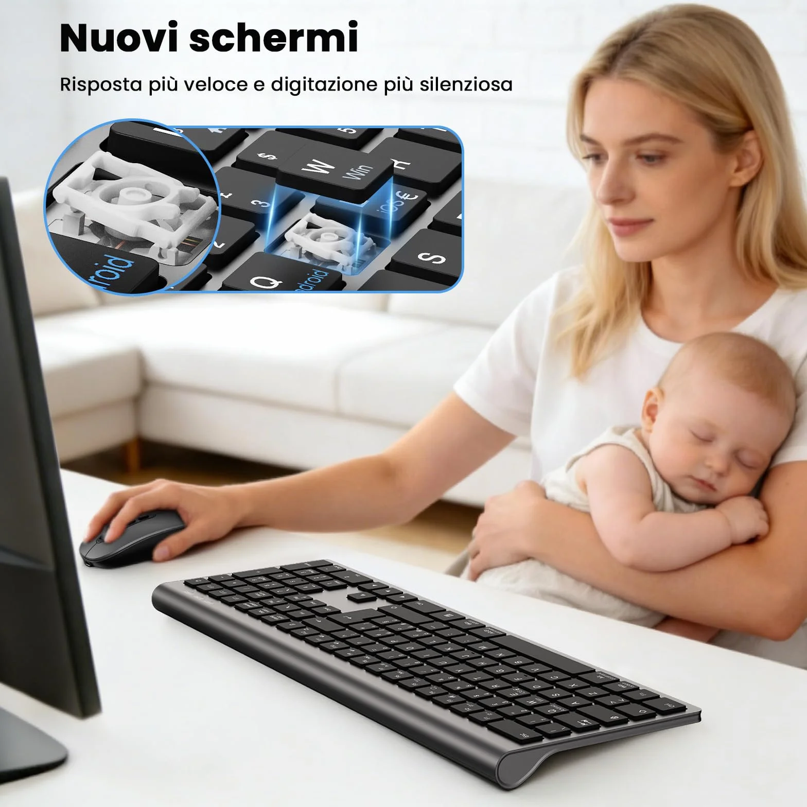 cimetech Tastiera e Mouse Wireless Bluetooth per MacBook Air/MacBook Pro/Mac, Layout Italiano QWERTY, Tastiera Design Ergonomico, Ultra Sottile per Computer/Desktop/PC/Laptop/Windows 10/8/7 (grigio）