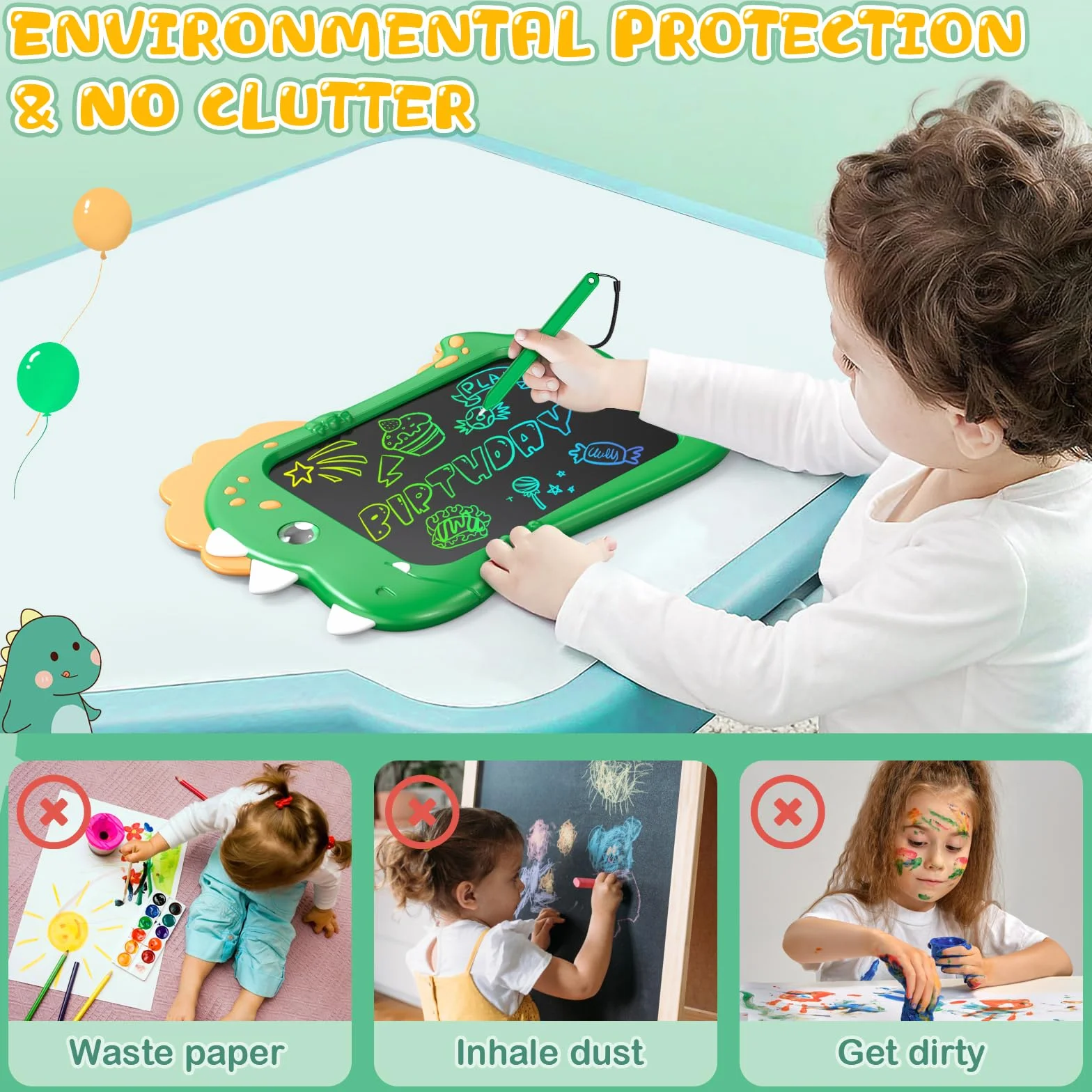 Tavoletta Grafica Bambini LCD 10 Pollici Lavagna Cancellabile Regalo Compleanno Ragazzi Verde