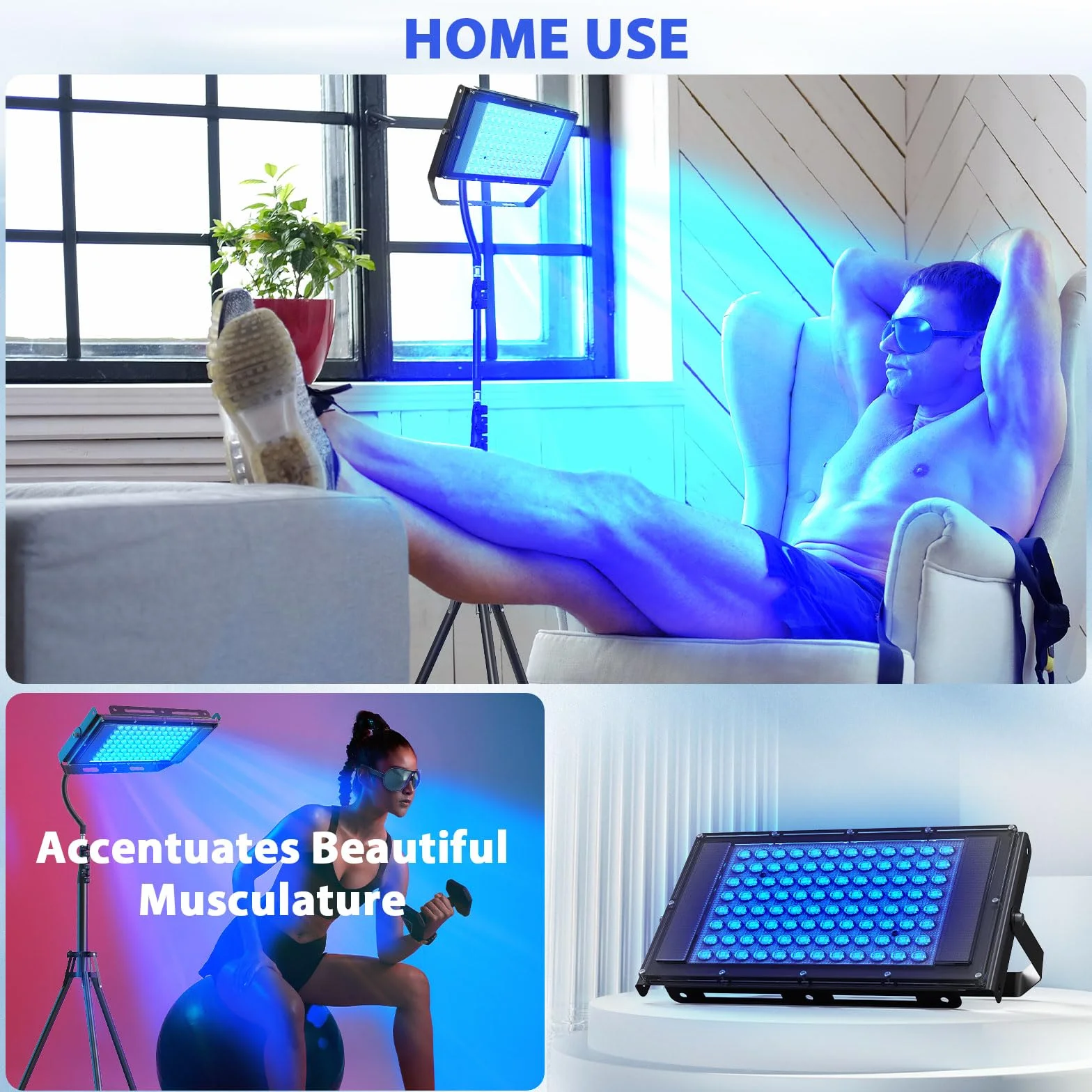 Lampada abbronzante per casa 460 & 480 NM luce blu terapia Solarium 2 modalità costante+pulsante 5 livelli di luminosità