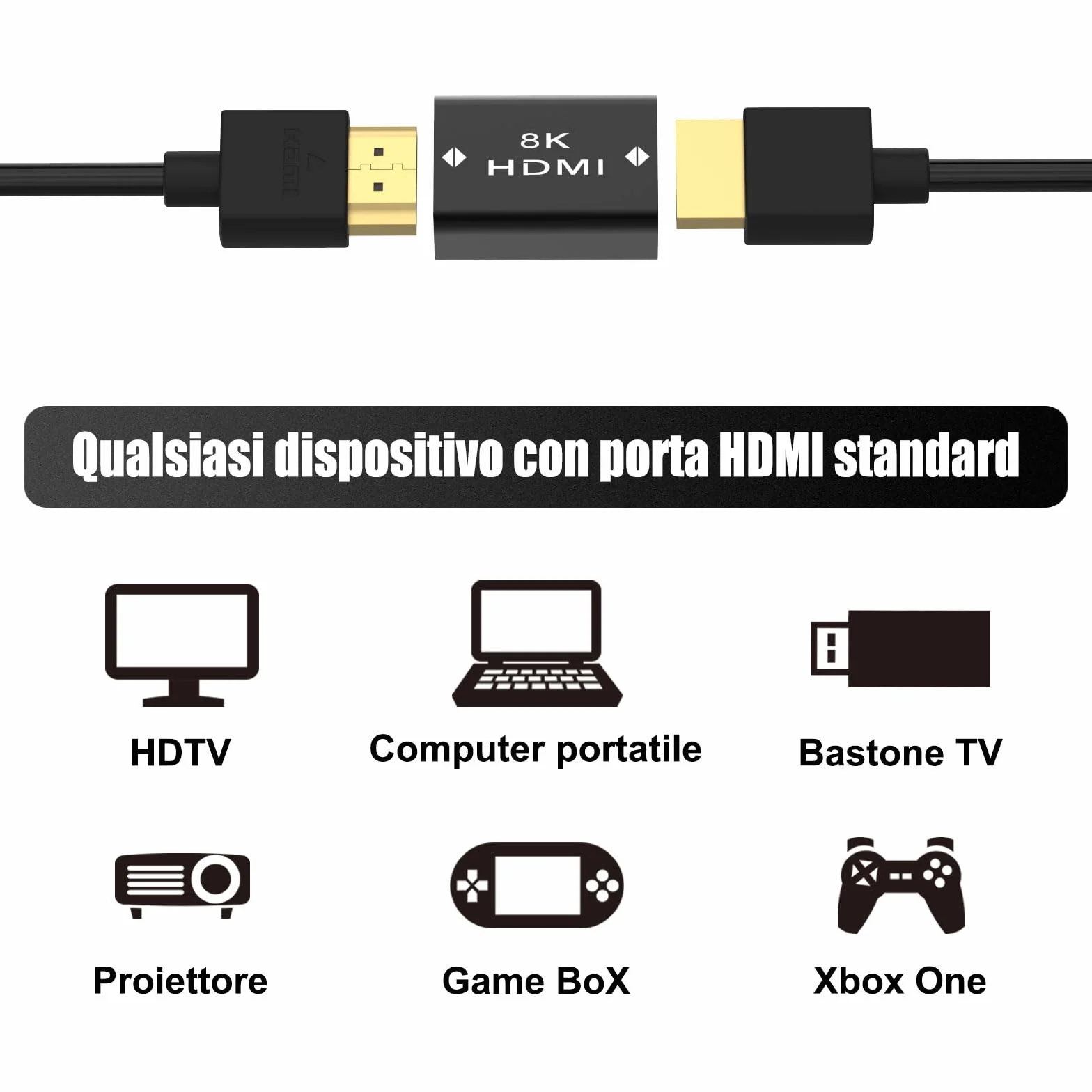 Adattatore HDMI 8K, prolunga HDMI 2.1, connettore femmina a femmina, supporto adattatore 8K@60Hz, 4K@120Hz UHD HDR eARC 3D Dolby, per laptop, HDTV, PC, monitor, Roku TV, 1 pezzo
