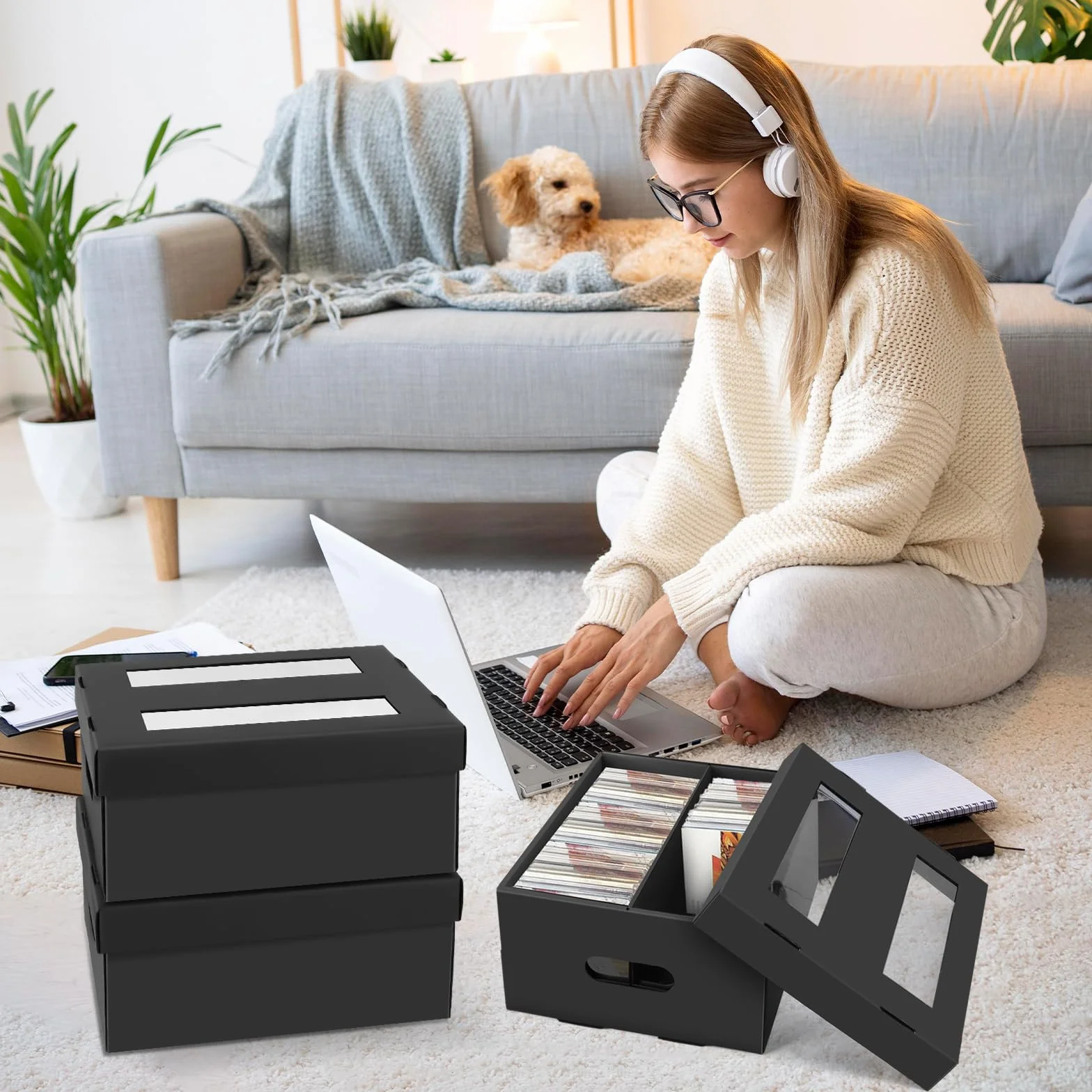 AOBOPLE Set di 3 scatole di immagazzinaggio CD a 2 scomparti con lucernario trasparente, archiviazione DVD può contenere 990 CD tascabili/360 custodie sottili/180 custodie Jewel