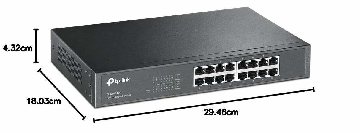 TP-Link TL-SG1016D Switch 16 Porte Gigabit, 10/100/1000 Mbps, Plug & Play,‎‎ 802.1p/DSCP QoS, Involucro in Metallo Resistente, Installazione Facile, Tecnologia Green Ethernet, IEEE 802.3x