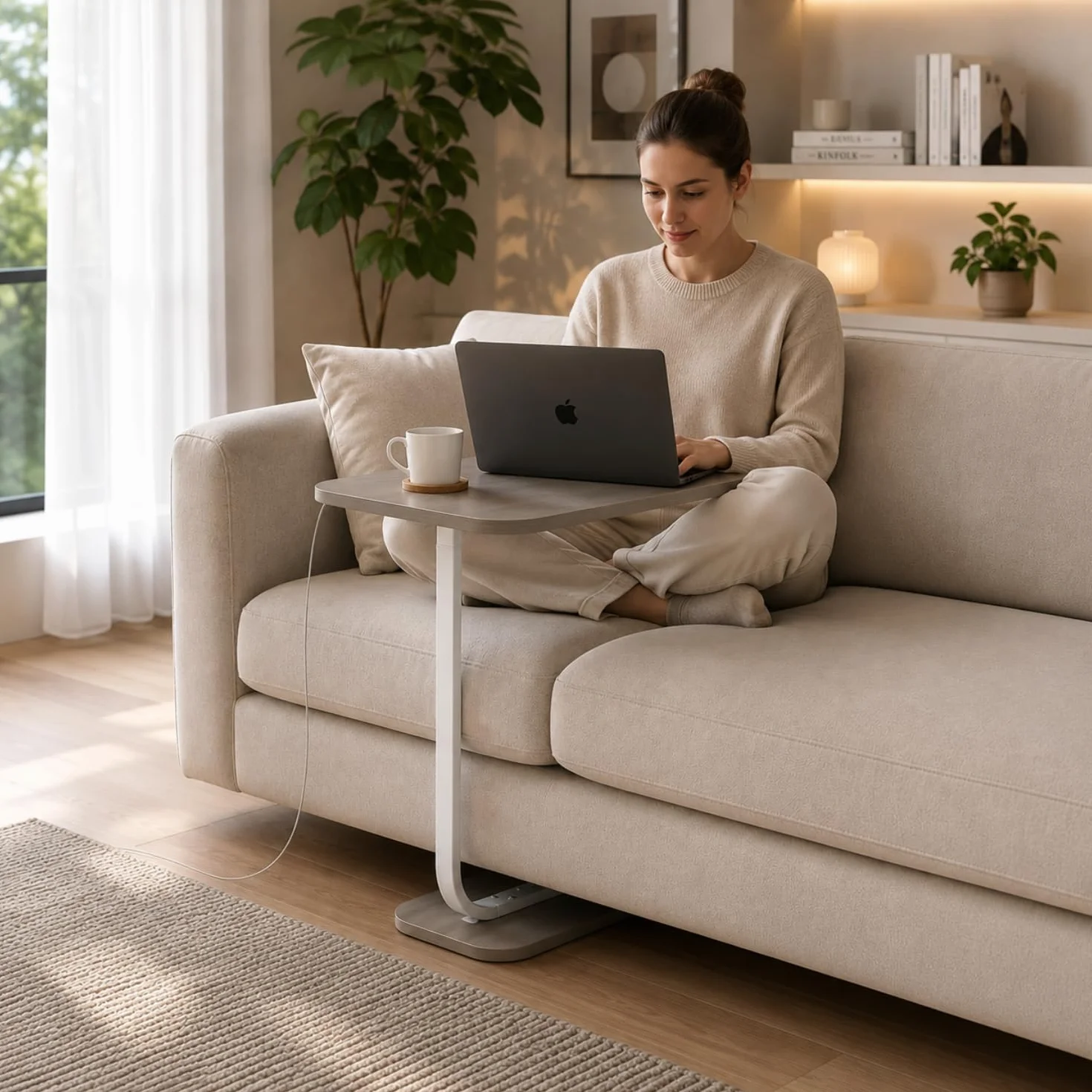 PALUPLUS Tavolino a Forma di C per Divano in Legno MDF, Misura 39x28x55 cm, Tavolo da studio, Lavoro, Supporto per Laptop, Tavolo Servipranzo Letto, Supporto per Pc, Portata 5 Kg -7111F -1,9