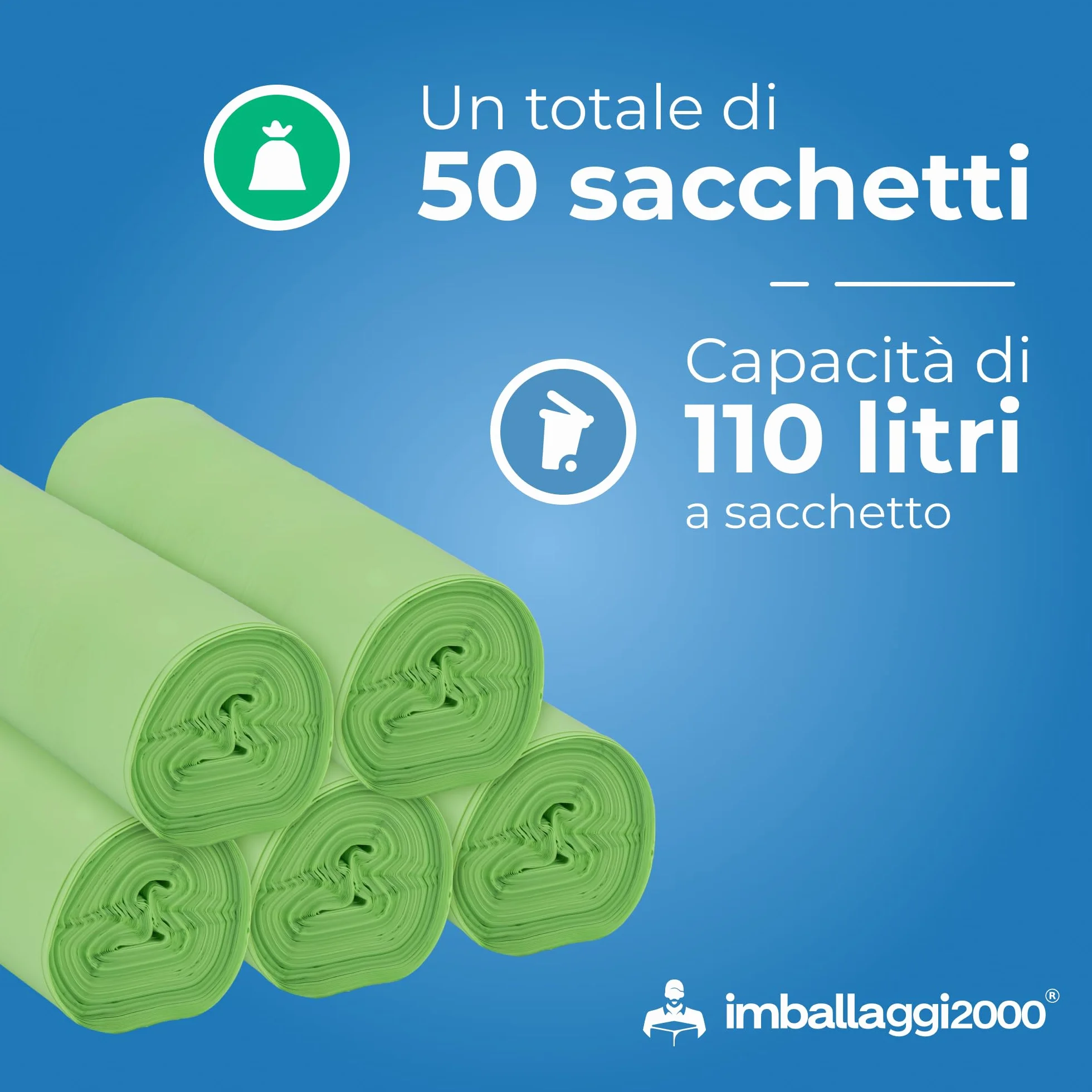 Sacchetti Spazzatura Organico 70x110 110L Biodegradabili Compostabili 50 sztuk