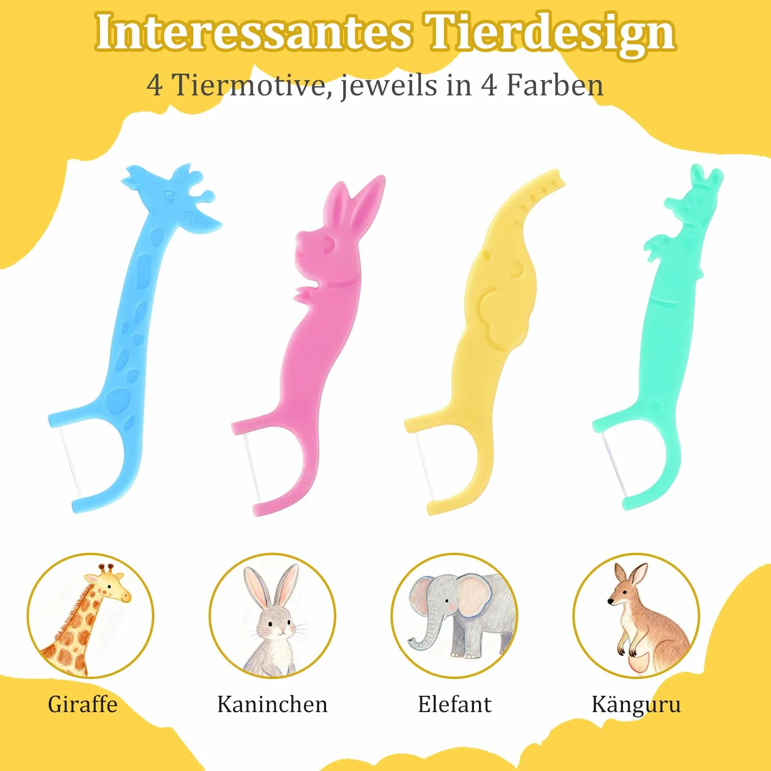 Filo interdentale per bambini 160 pezzi con manico antiscivolo animali colorati