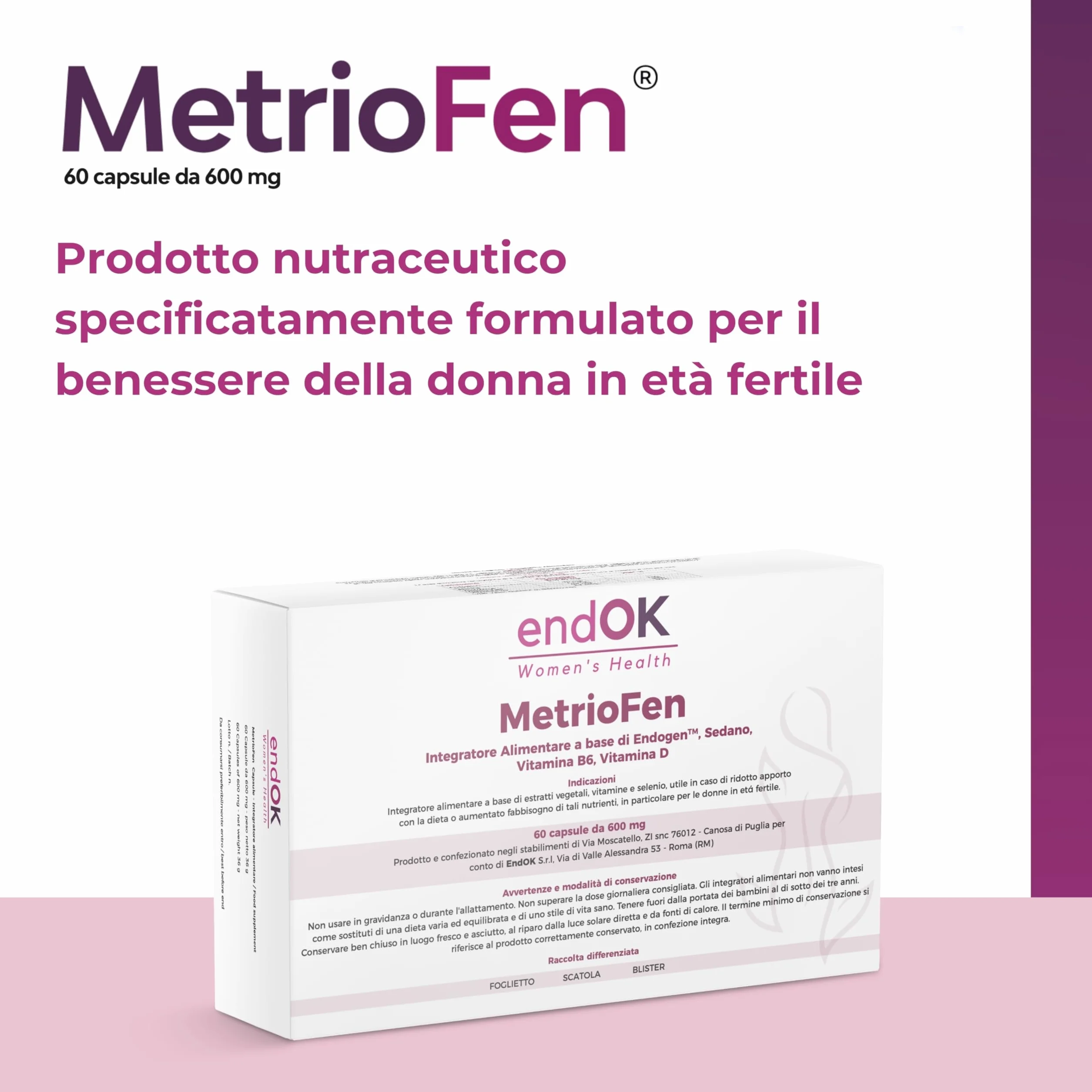 MetrioFen Integratore Equilibrio Ormonale Femminile con EndoGen Vitamina B6 D E Selenio Fertilità Ciclo Mestruale