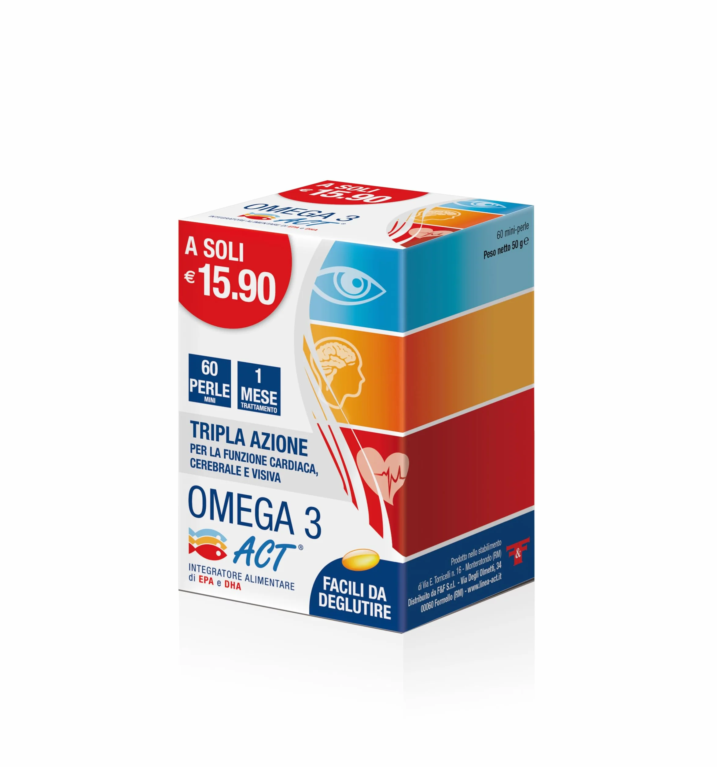 Omega 3 Act Integratore Alimentare Olio di Pesce EPA DHA 60 Mini Perle Funzione Cardiaca Cerebrale Visiva