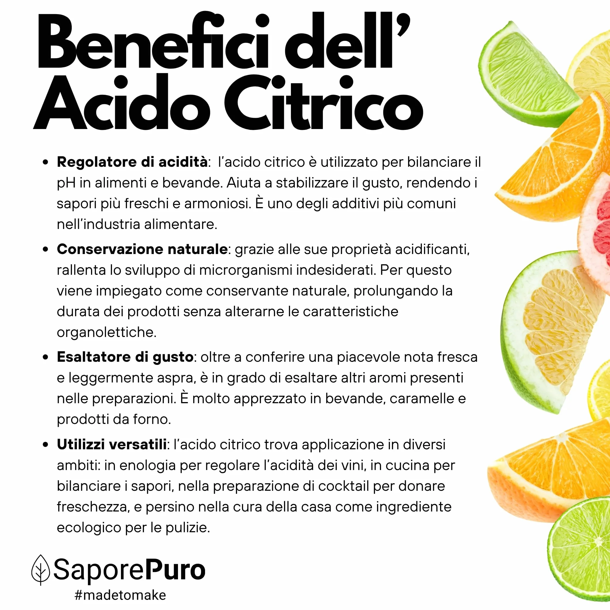 Acido Citrico Monoidrato 200 g Regolatore di pH Senza Glutine per Conserve e Bevande