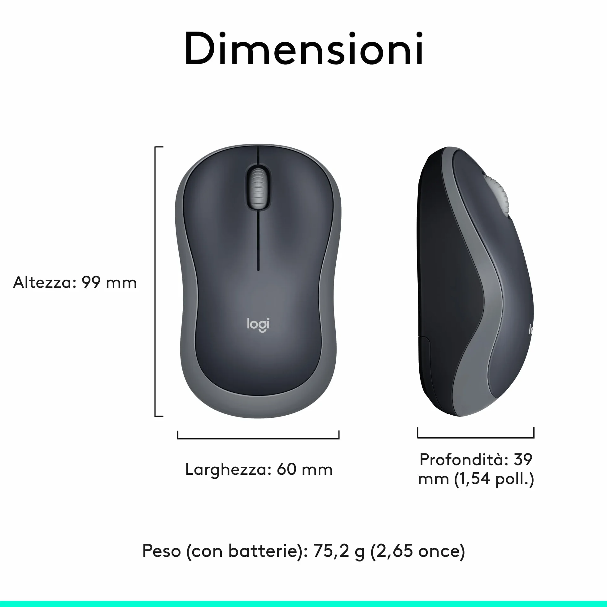 Logitech M185 Mouse Wireless 2,4 GHz Mini Ricevitore USB Tracciamento Ottico 1000 DPI Grigio
