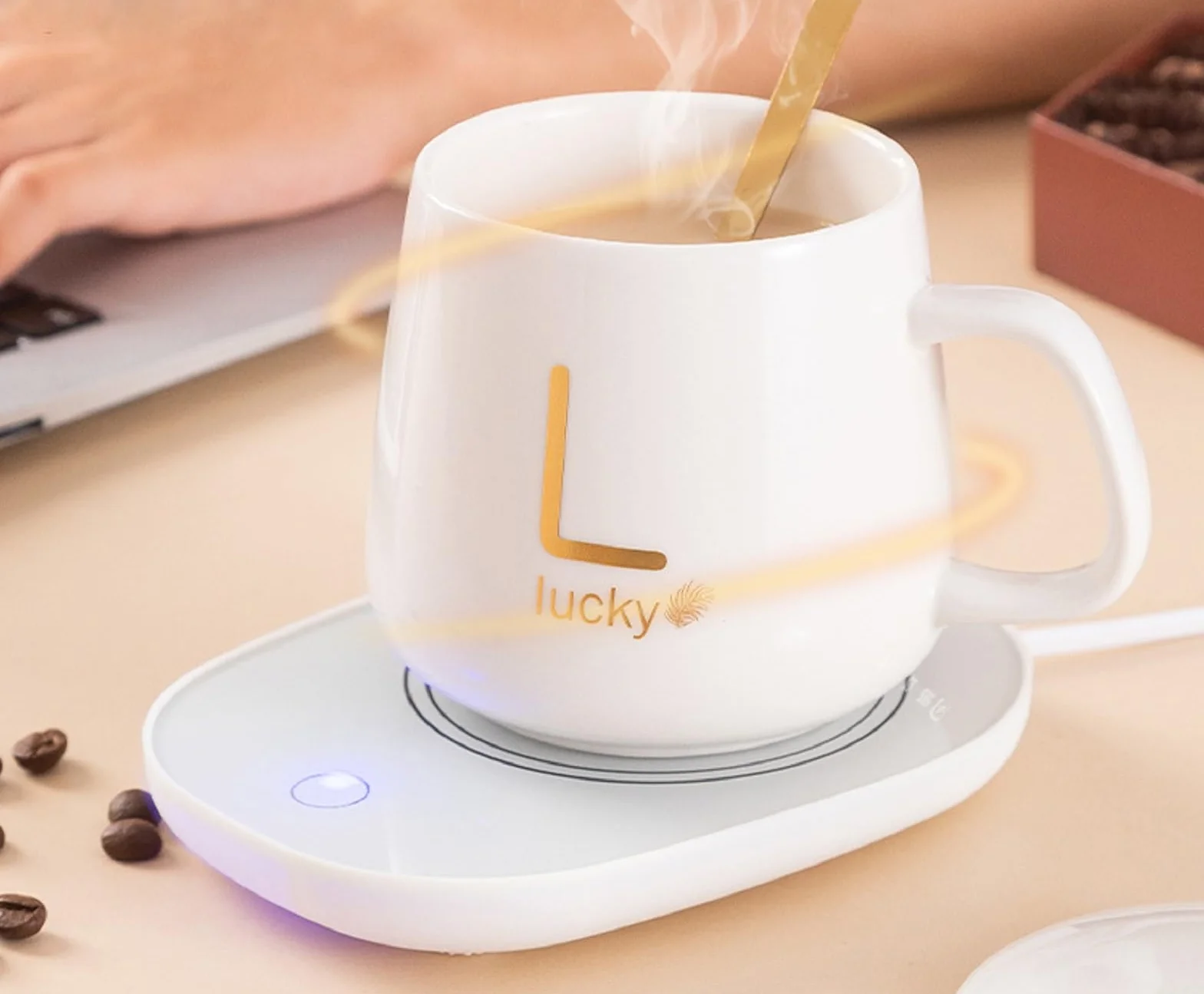 Scalda Tazza da Caffè Elettrico,55℃i Tazza di Controllo della Temperatura Intelligente per caffè Cacao e Bevande Calde, per casa e Ufficio scaldatazze elettrico (Bianco)