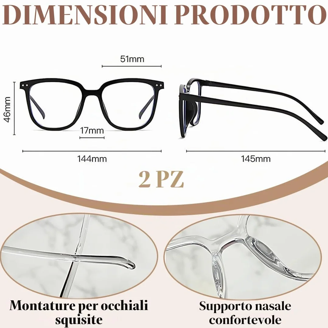 Occhiali Luce Blu Donna Uomo Set 2 Anti Luce Blu Computer Filtro