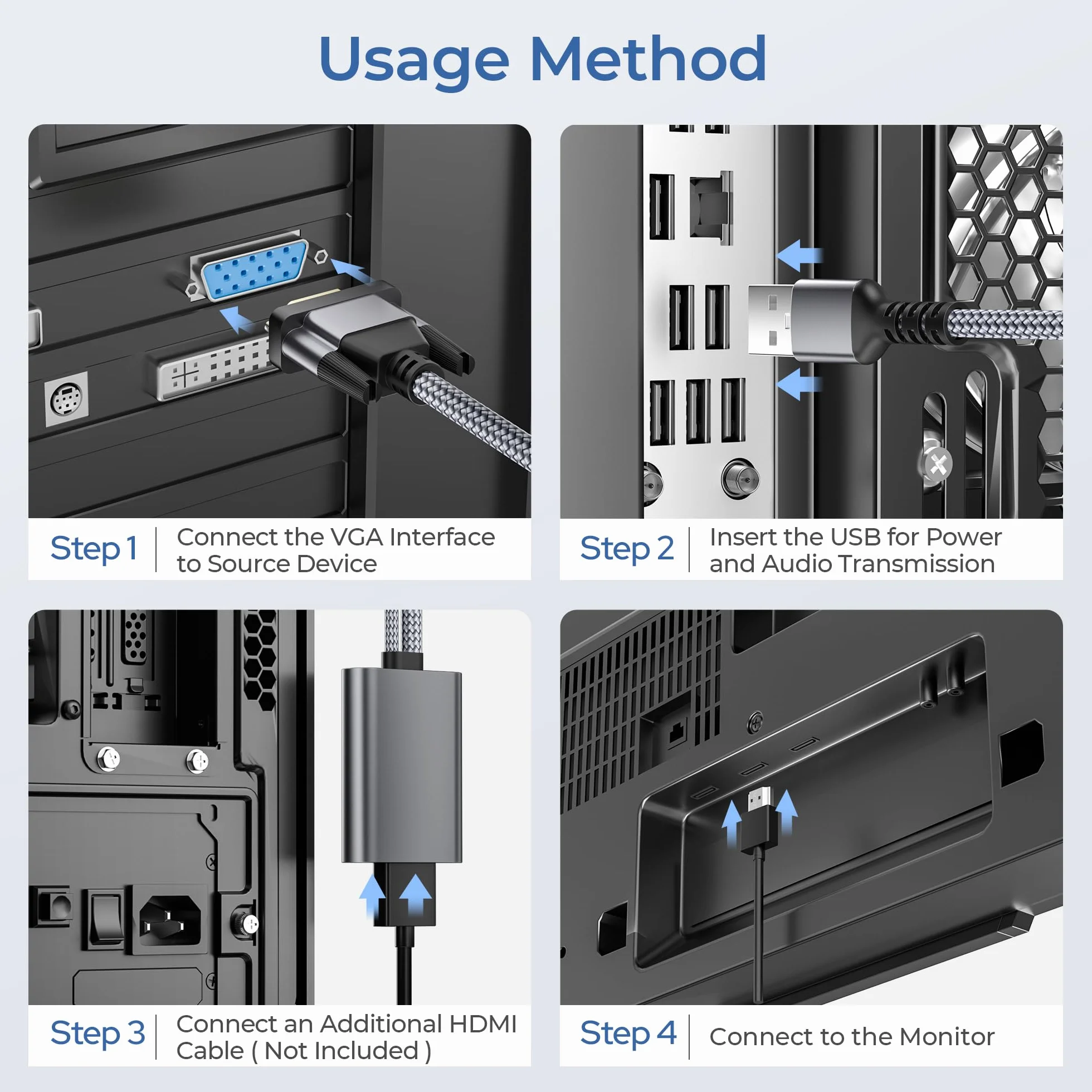 Elebase Adattatore VGA a HDMI,1080P con Audio, Converter Adapter VGA Maschio a HDMI Femmina Connettore per Computer/Laptop/Desktop/PC a TV/Monitor/HDTV/Proiettore