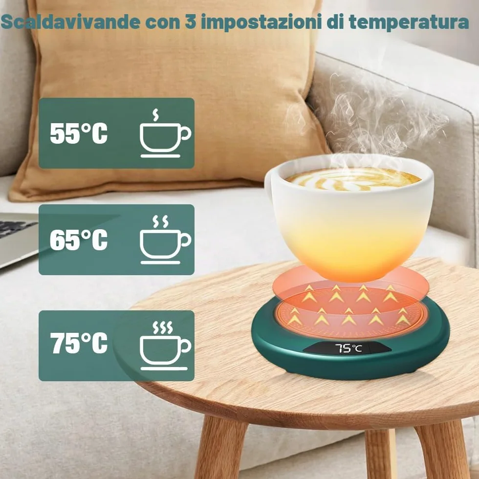 mizikuu Scalda Tazza da Caffè USB, Scalda Bevande Elettrico con 3 Livelli di Temperatura Scaldatazze Caffè con Spegnimento Automatico Sottobicchiere a Temperatura Costante Scaldabagno Intelligente