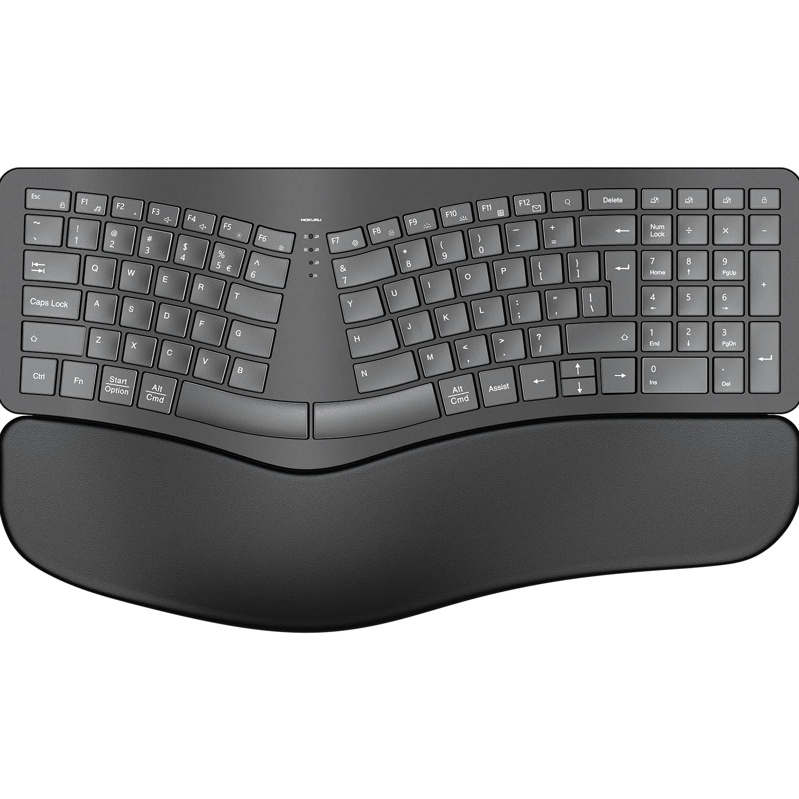 MOKURU Tastiera ergonomica senza fili, tastiera divisa con poggiapolsi, tastiera per computer BT 2,4 G, compatibile con Windows, Mac OS, PC/laptop (nero)