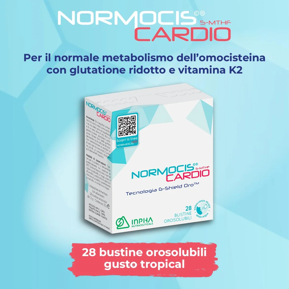 NORMOCIS CARDIO® metabolismo Omocisteina Integratore Sublinguale con Vitamine B12 B6 K2 Glutatione Folato 28 BUSTINE