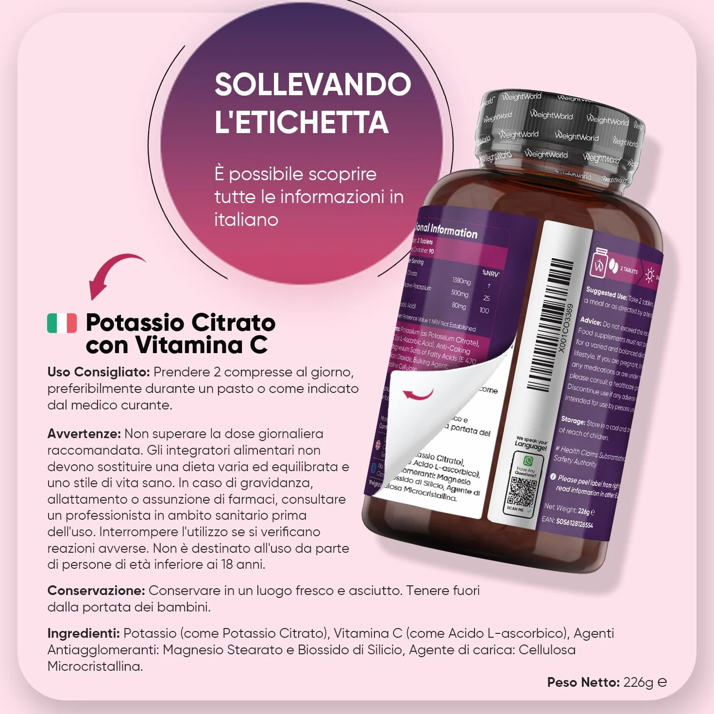 Potassio Citrato Vegano 180 Compresse con Vitamina C