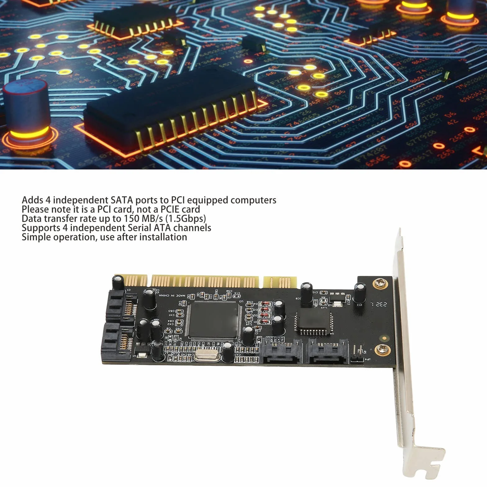 Bewinner Scheda SATA da PCI a 4 porte, 4 canali Serial ATA indipendenti Controller PCI SATA con trasferimento da 1,5 Gbps, scheda di espansione SATA per computer desktop HDD SSD