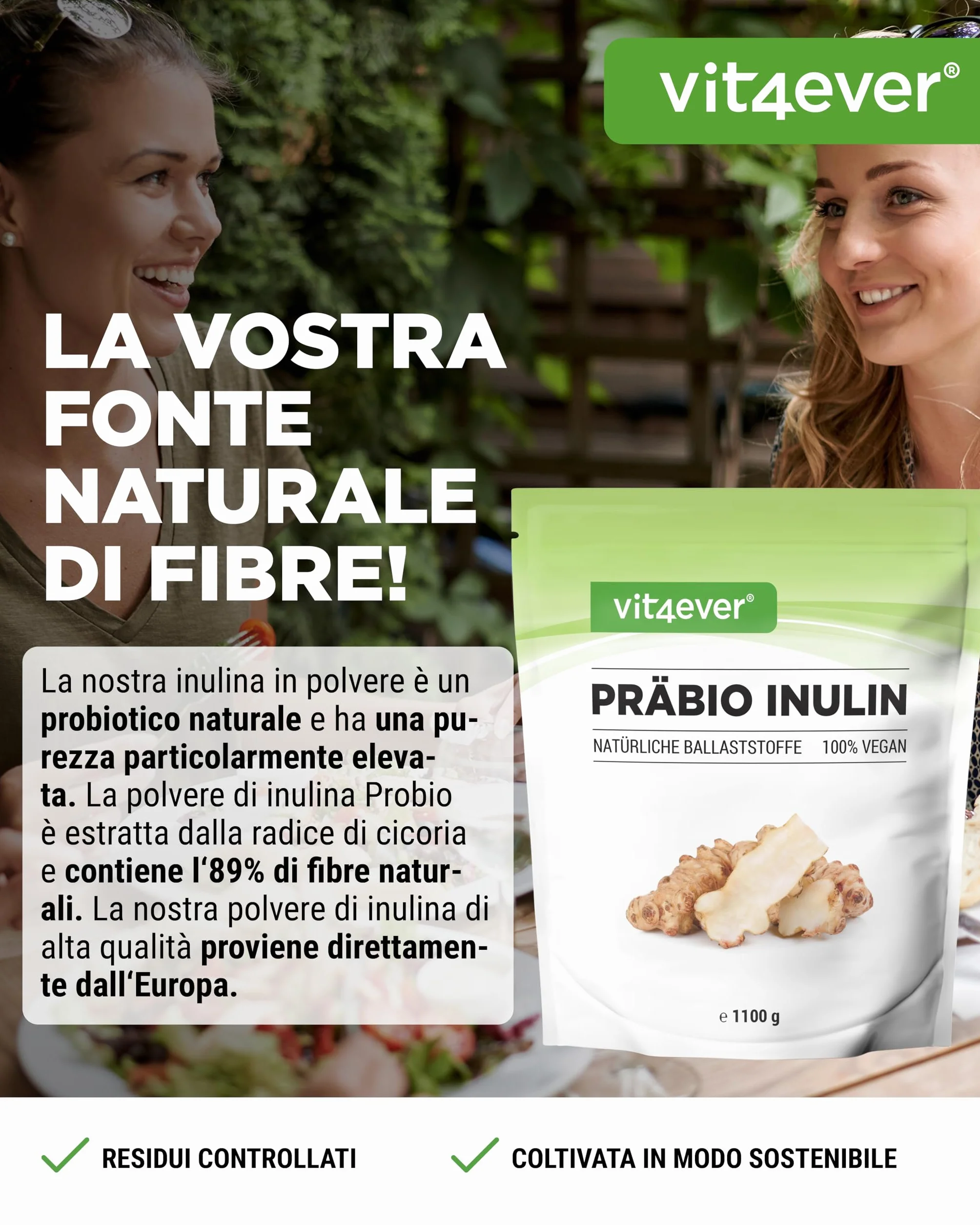 Prebio Inulin Powder 1100 g Prebiotico Fibre Vegan