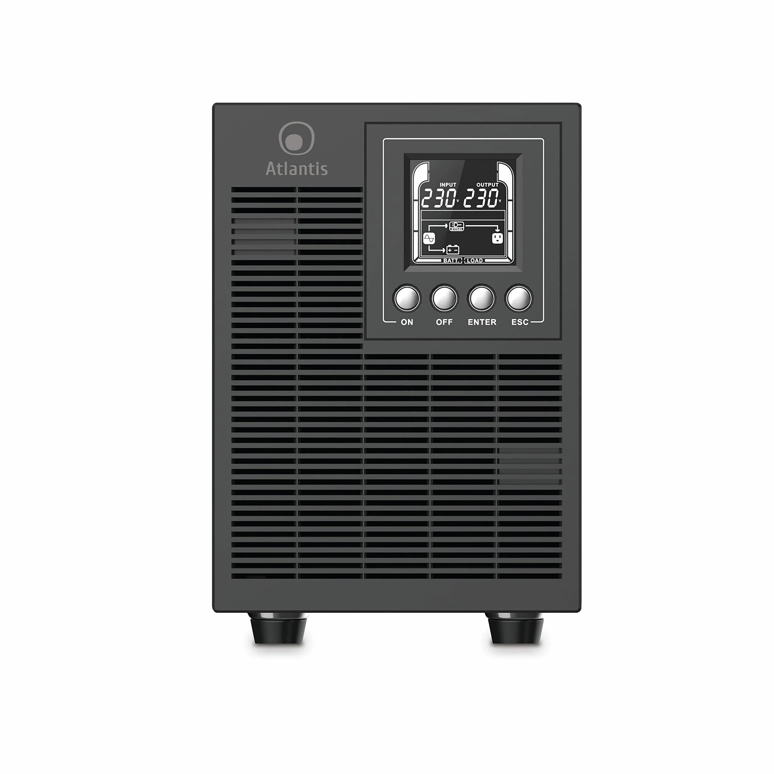 Atlantis A03-OP2002P PRO UPS OnLine Gruppo di Continuità Server Doppia conversione Onda Sinusoidale Pura 2000VA 1800W, Tower, display LCD, USB, seriale RS-232, 4 uscite IEC, slot SNMP, 4x12V-9Ah