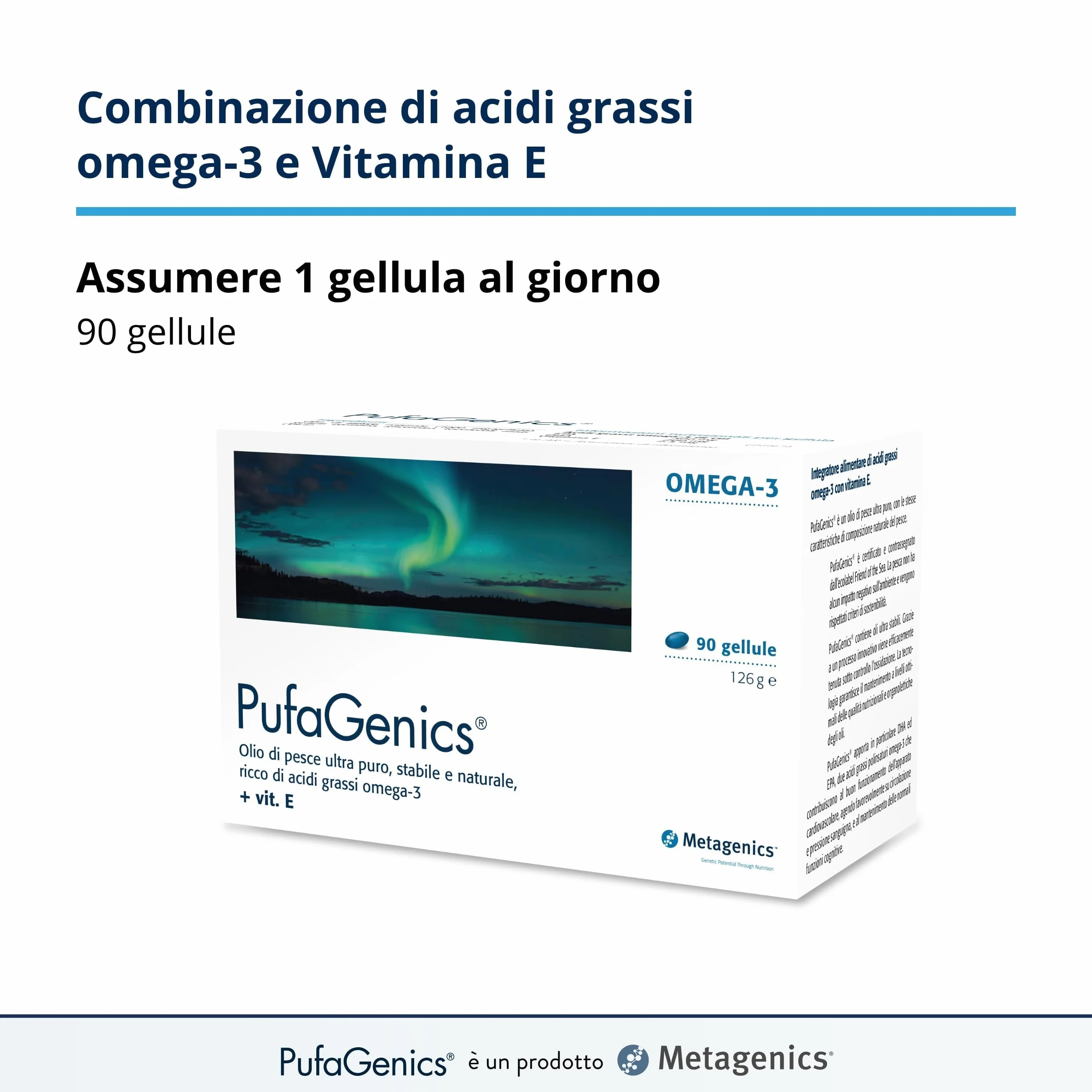 Metagenics PufaGenics Omega 3 Integratore Alimentare Olio di Pesce 90 Gellule