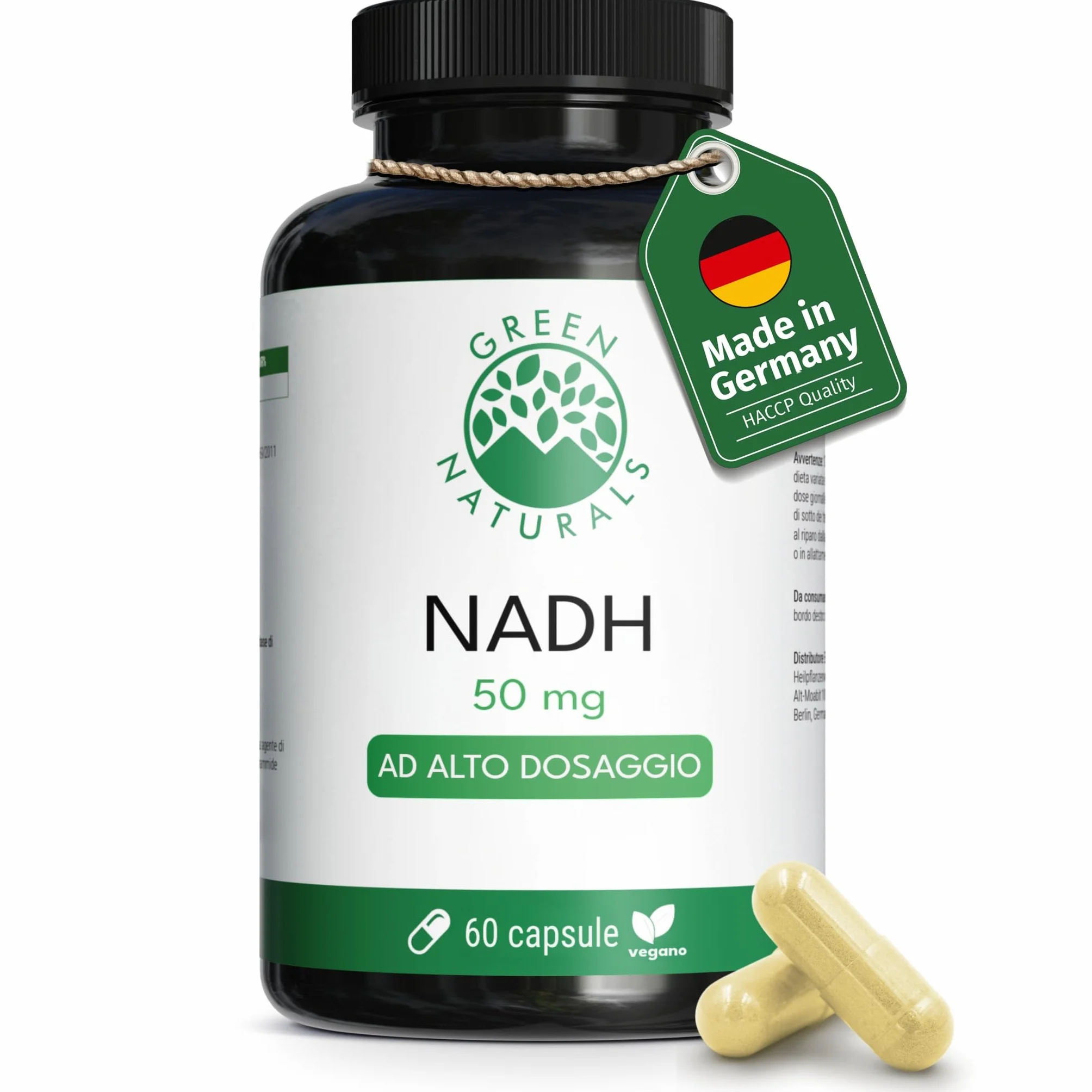 Green Naturals NADH 50mg 60 capsule vegano Germania