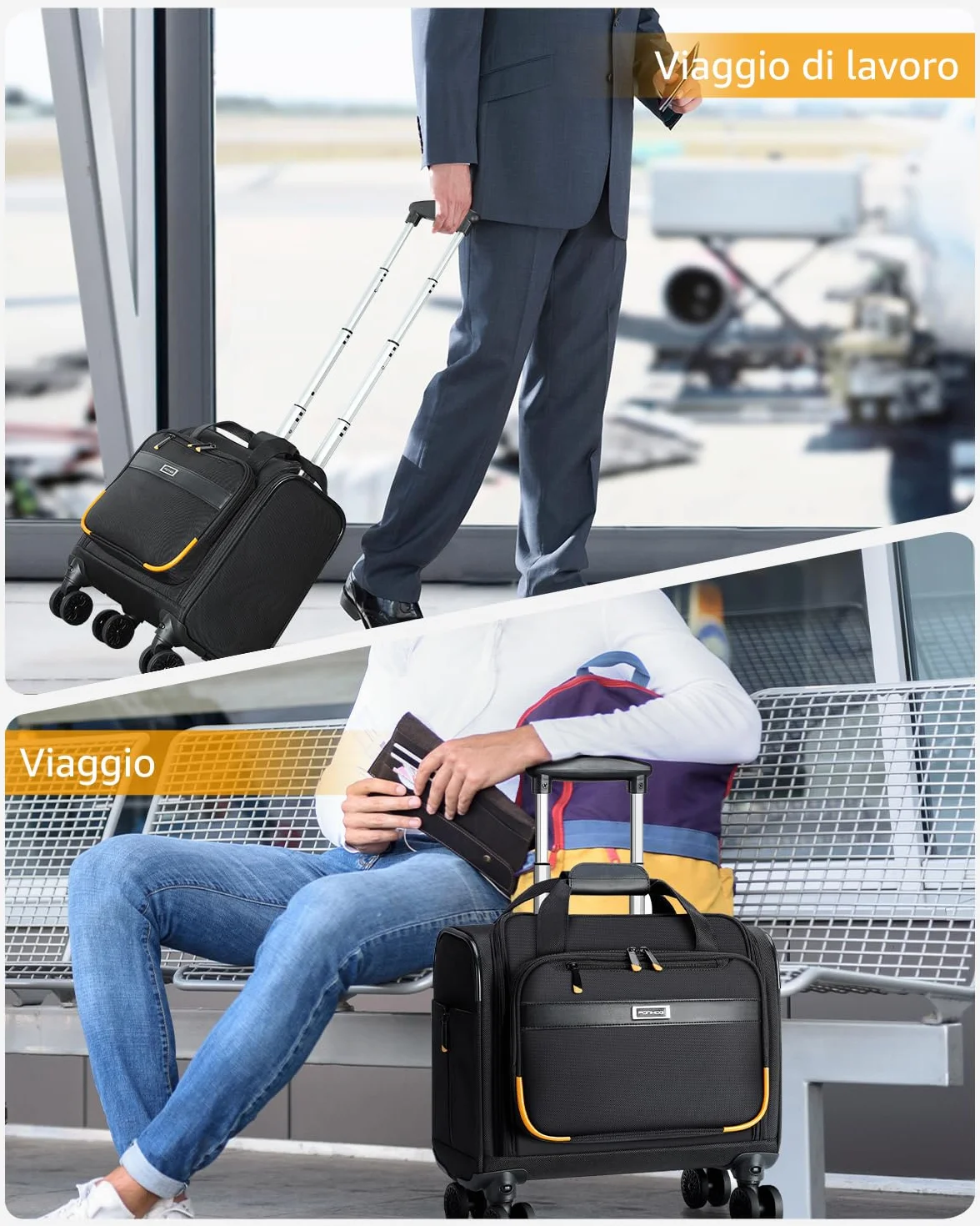 Ponhog Trolley per PC Portatili 15.6 Pollici, Borsa per Laptop con 4 Ruote Rimovibili, Nero
