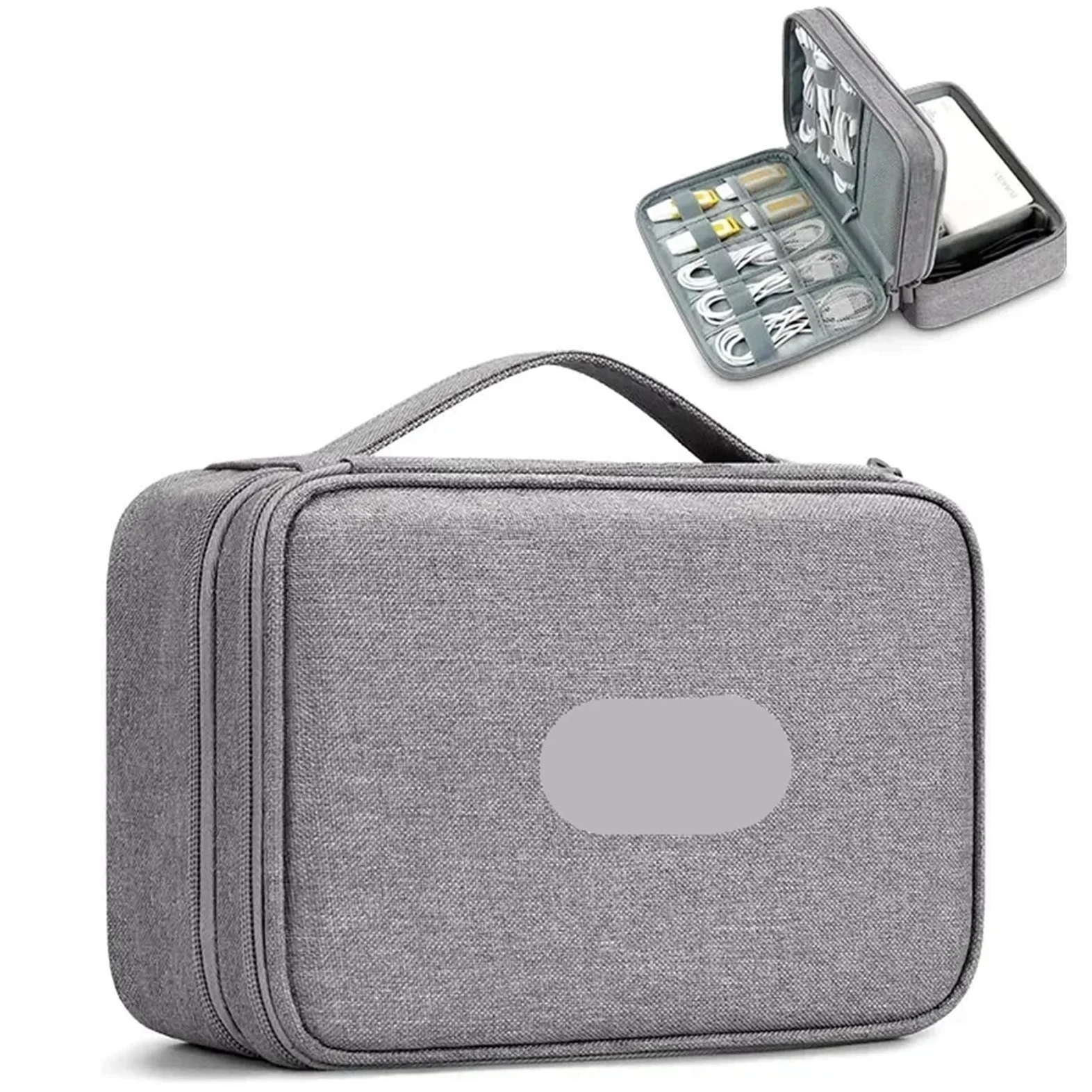 Borsa Organizer Per Cavi Borsa for cavo gadget USB da viaggio di grande capacità Scatola immagazzinaggio for cuffie Custodia for dati Caricatore for disco rigido(Double layer-Brown-B)