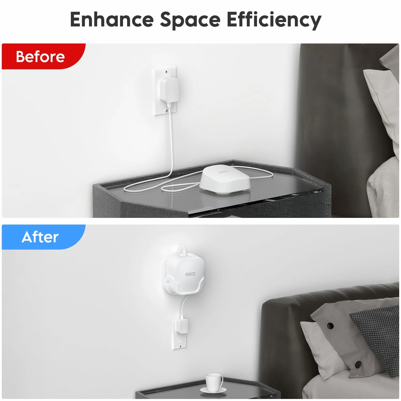 Eero 7 kit di montaggio a parete, staffa di montaggio ottimizzata spazio e accessori per la gestione dei cavi, eeros Wifi 7, compatibile con router Wi-Fi 7 a doppia banda
