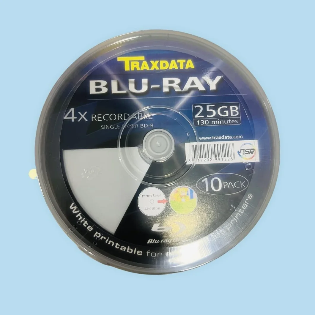 10 x Traxdata Full Face White Inkjet stampabile a getto d'inchiostro Blu-Ray Discs. BDR 25GB 4X 130 MINUTES