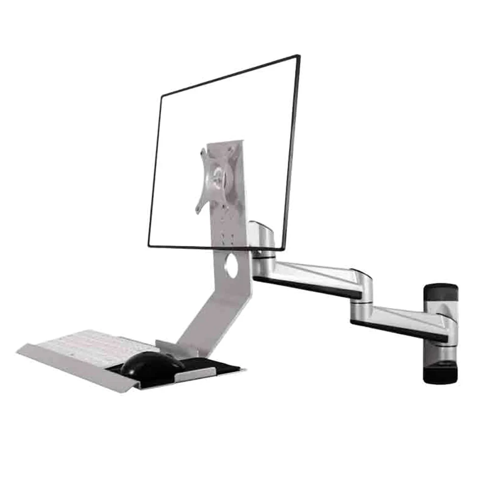 Braccio Monitor Supporto for Monitor Non Pieghevole con Braccio a Due sezioni e Vassoio Semplice, Argento, Schermo Singolo Supporto Monitor