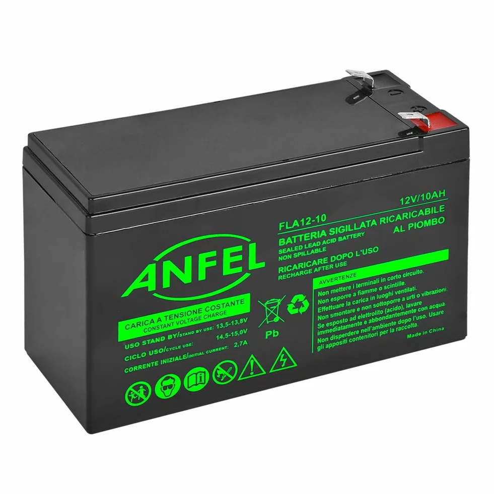 12V 9Ah 10Ah Lead Acid Batteria, 9 A 10 A, Tipo Ermetica al Piombo con Attacco Faston 6.3 mm, per UPS e Altro Uso, Nero