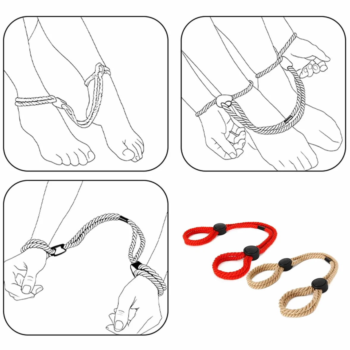 Corda per Bondage 2 Pezzi, Giochi Intimi per Mani Caviglie Petto Corpo Intero (Rosso/Giallo)