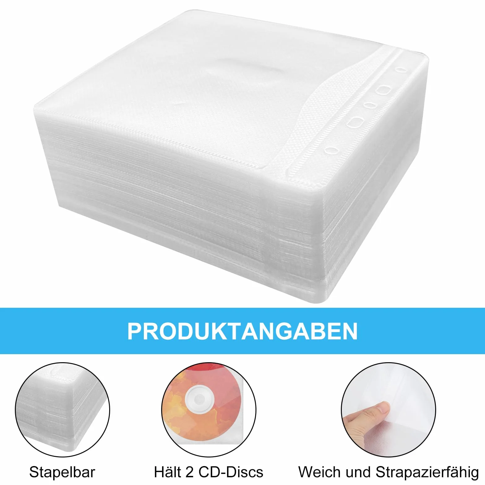100 Pezzi Custodia CD/Dvd Plastica Polipropilene Trasparenti Doppia Faccia Porta CD Custodia per la Conservazione CD/Dvd Adatto per CD Singoli E Doppi (Bianco)