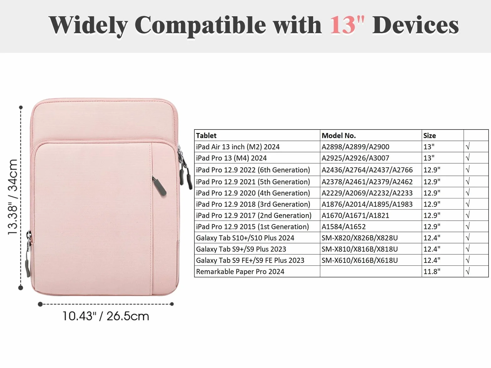 TiMOVO 13 Pollici Custodia per Tablet con Tracolla per iPad Air 13", iPad Pro 13"/ Pro 12.9", Surface Pro 12, Galaxy Tab S10 Plus/S10 FE+/S10 FE Plus, Remarkable Paper Pro 11.8", Rosa
