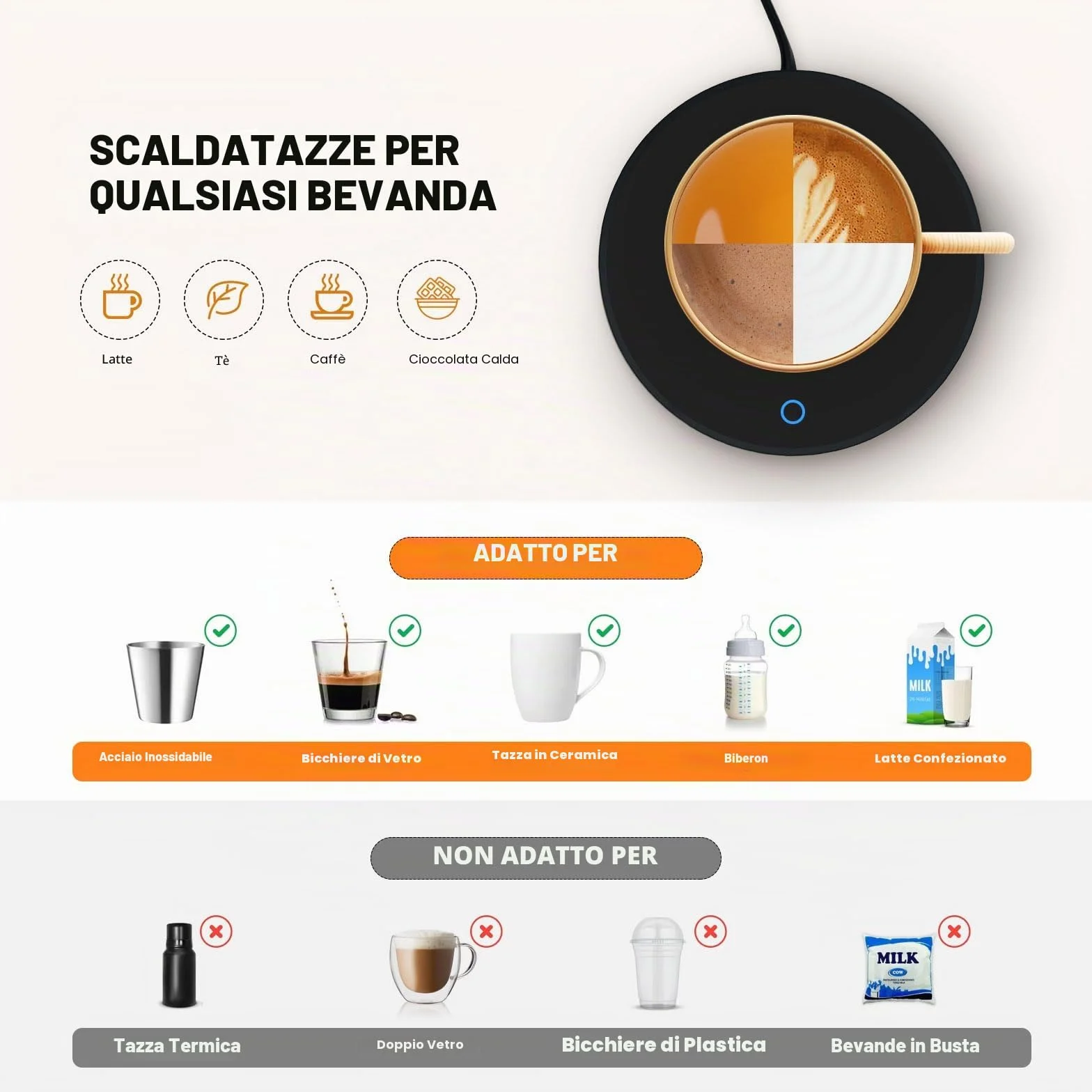 Scaldabicchieri elettrico, scalda-candela con spegnimento automatico, scalda tazze per scrivania da ufficio, impostazioni di temperatura, scaldabicchieri elettrico per bevande per cacao, latte