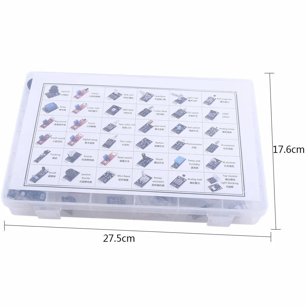 Compatibile per kit sensore Arduino Raspberry pi, kit di moduli sensore Ultimate 37 in 1 per utente MCU Education con scatola